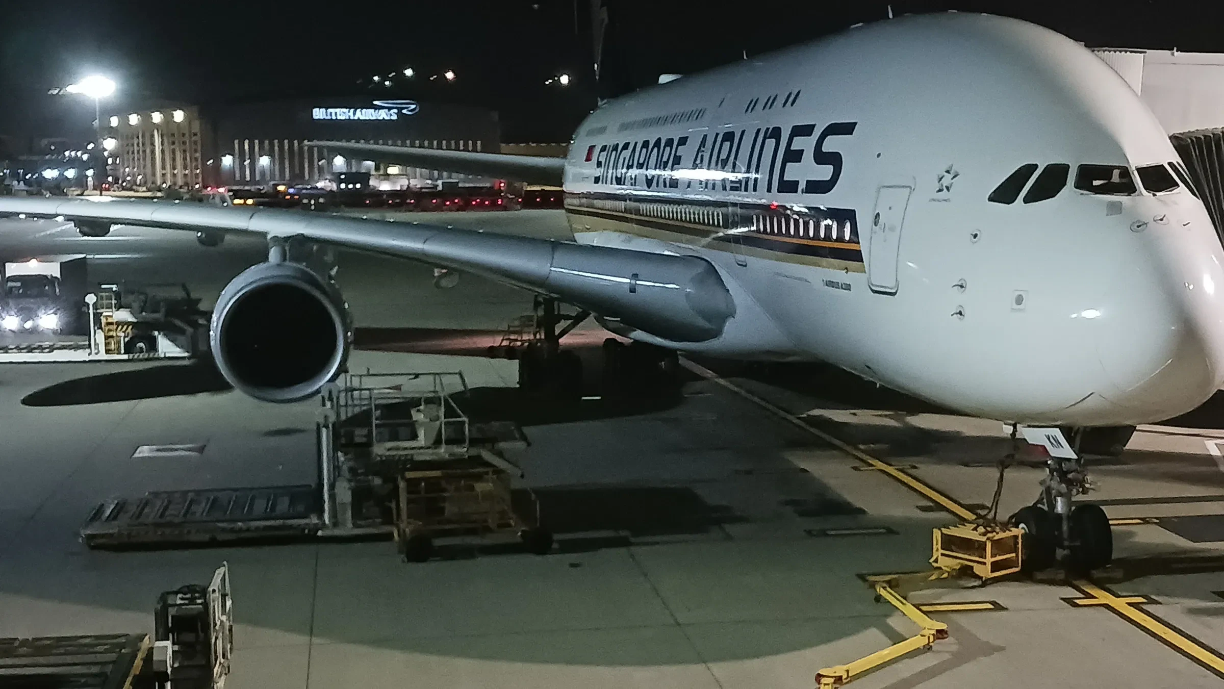 A Singapore Airlines Airbus A380 on the tarmac at London Heathrow