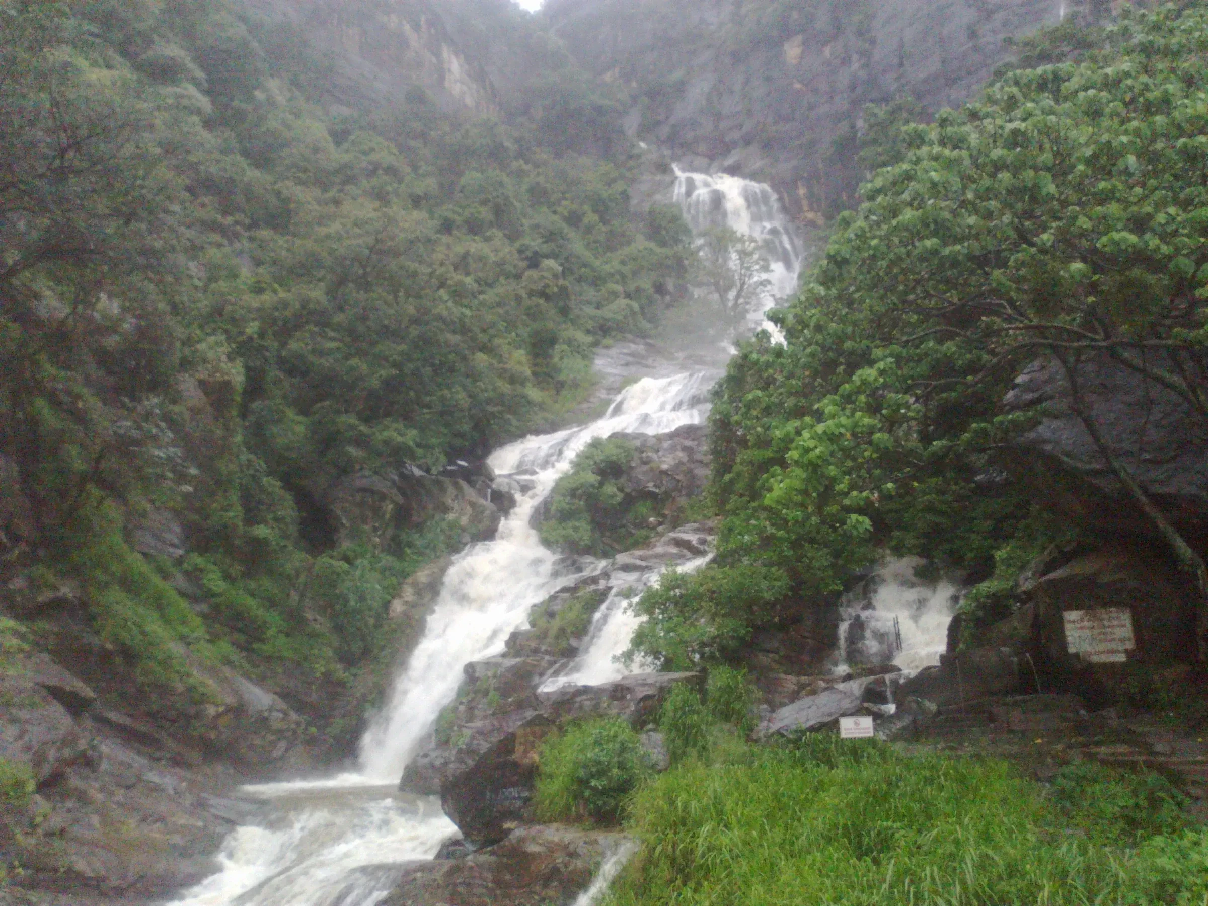 Ravana Falls tumbling down a rock face beside the Ella to Wellawaya road