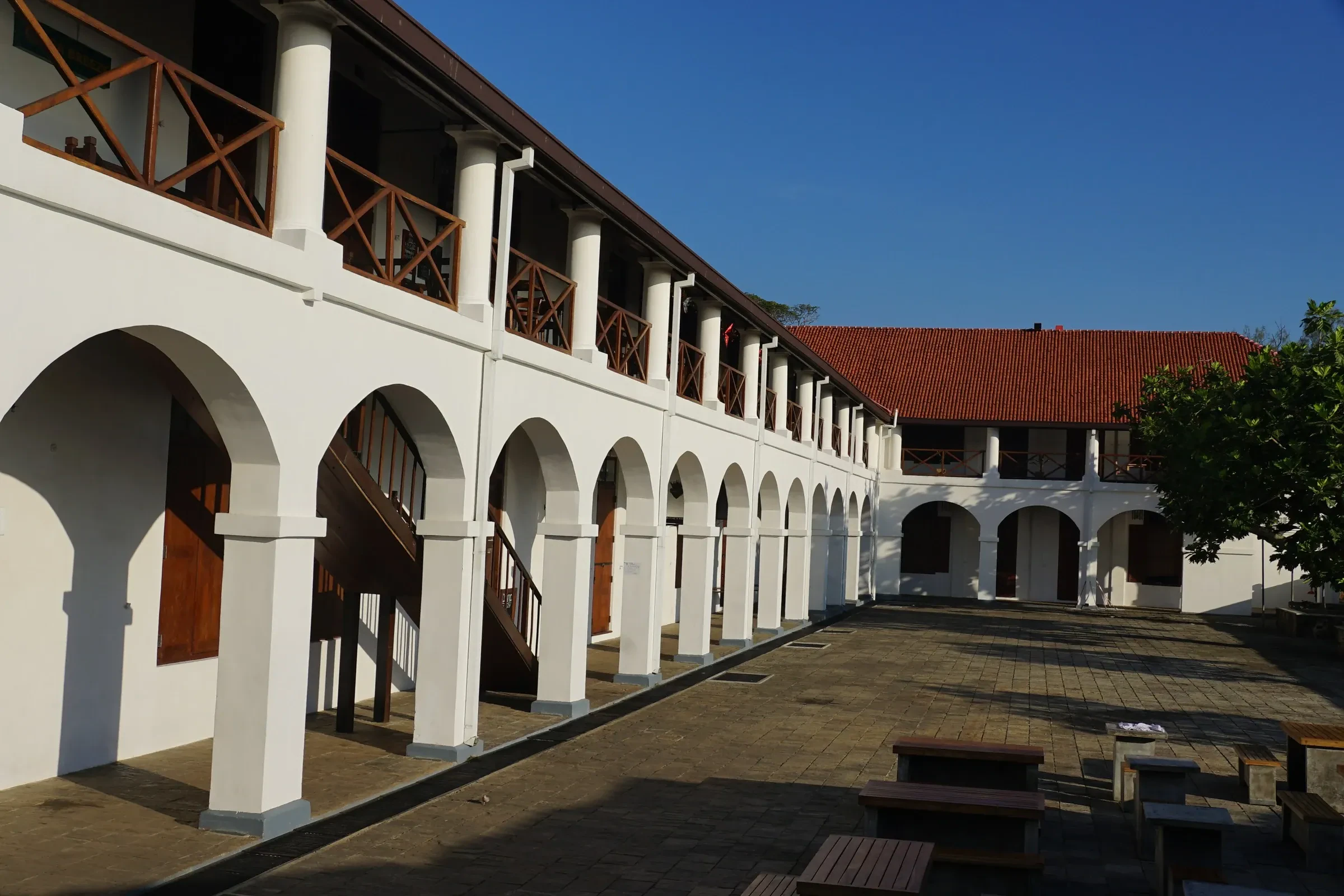 The arcaded courtyard of the restored Old Dutch Hospital in Galle Fort