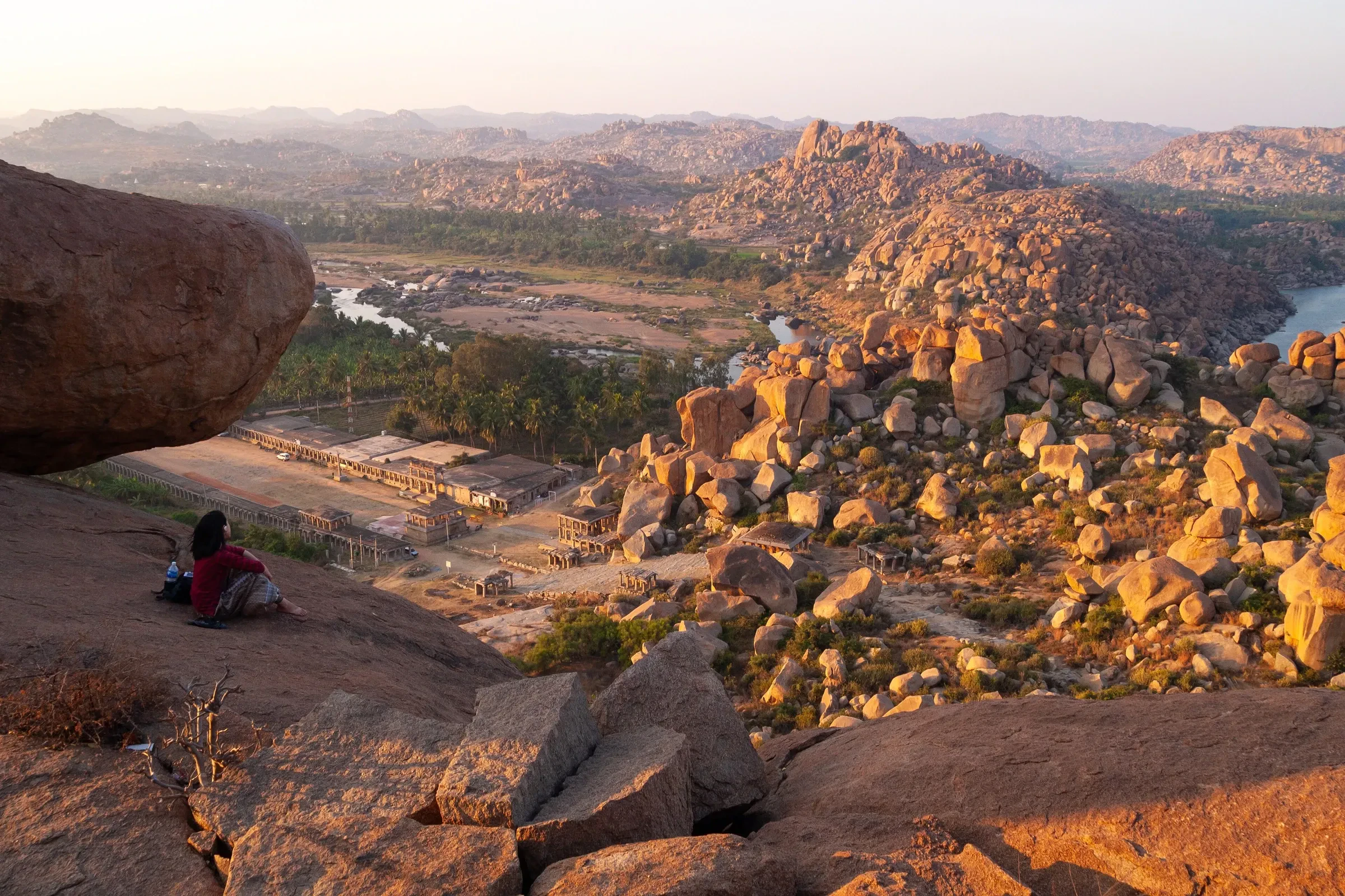 Granite boulders and ruins around Hampi, seen from Matanga Hill at sunset