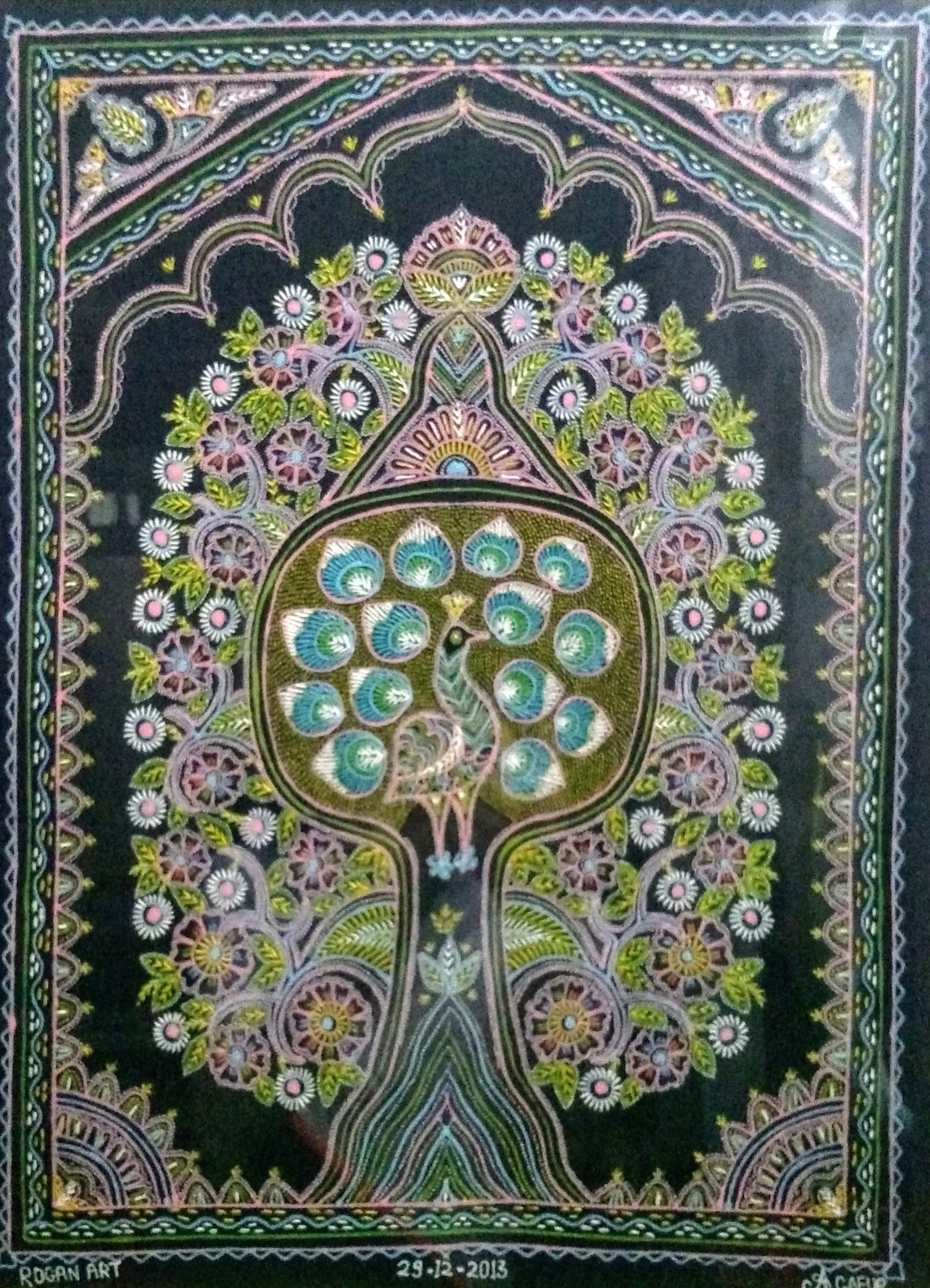 A Rogan art Tree of Life panel, the painted textile craft of Kutch