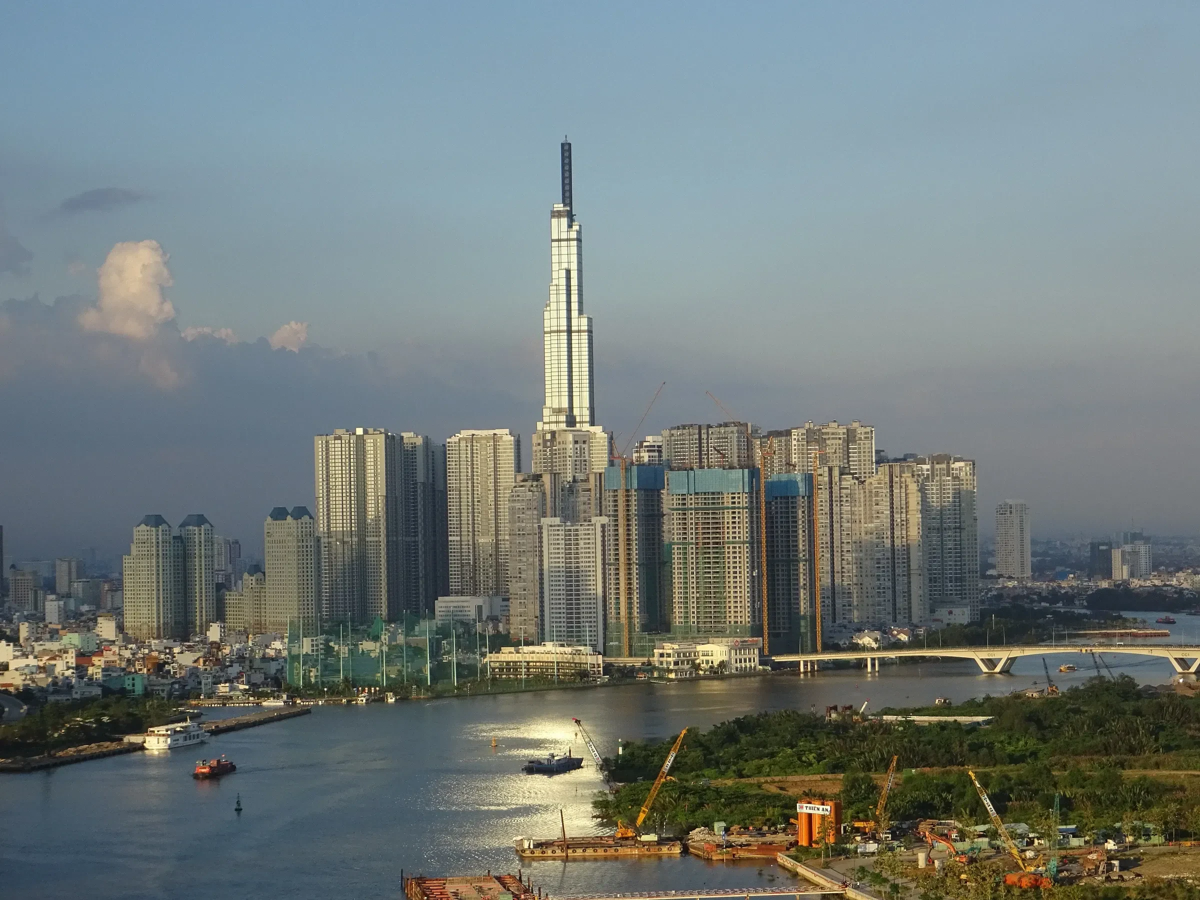 Landmark 81 tower above the Saigon River in Binh Thanh district