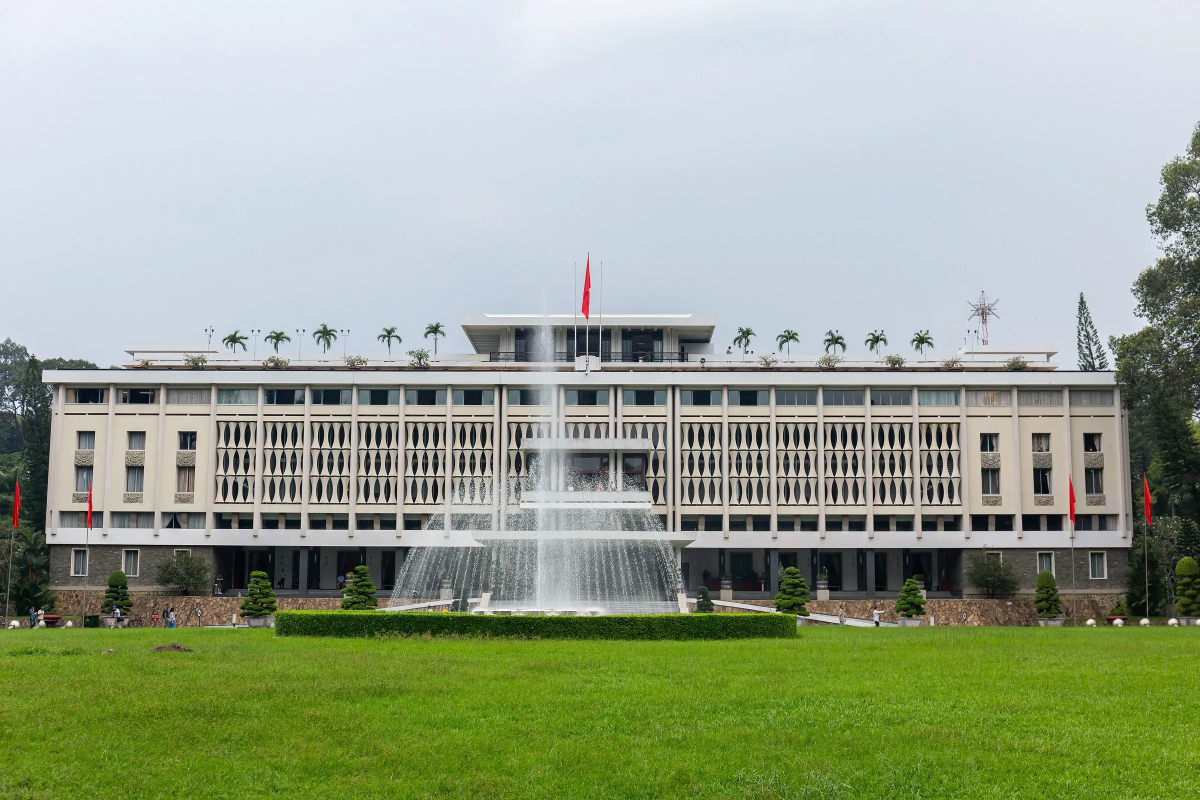 The 1960s facade and fountain of Independence Palace in Ho Chi Minh City