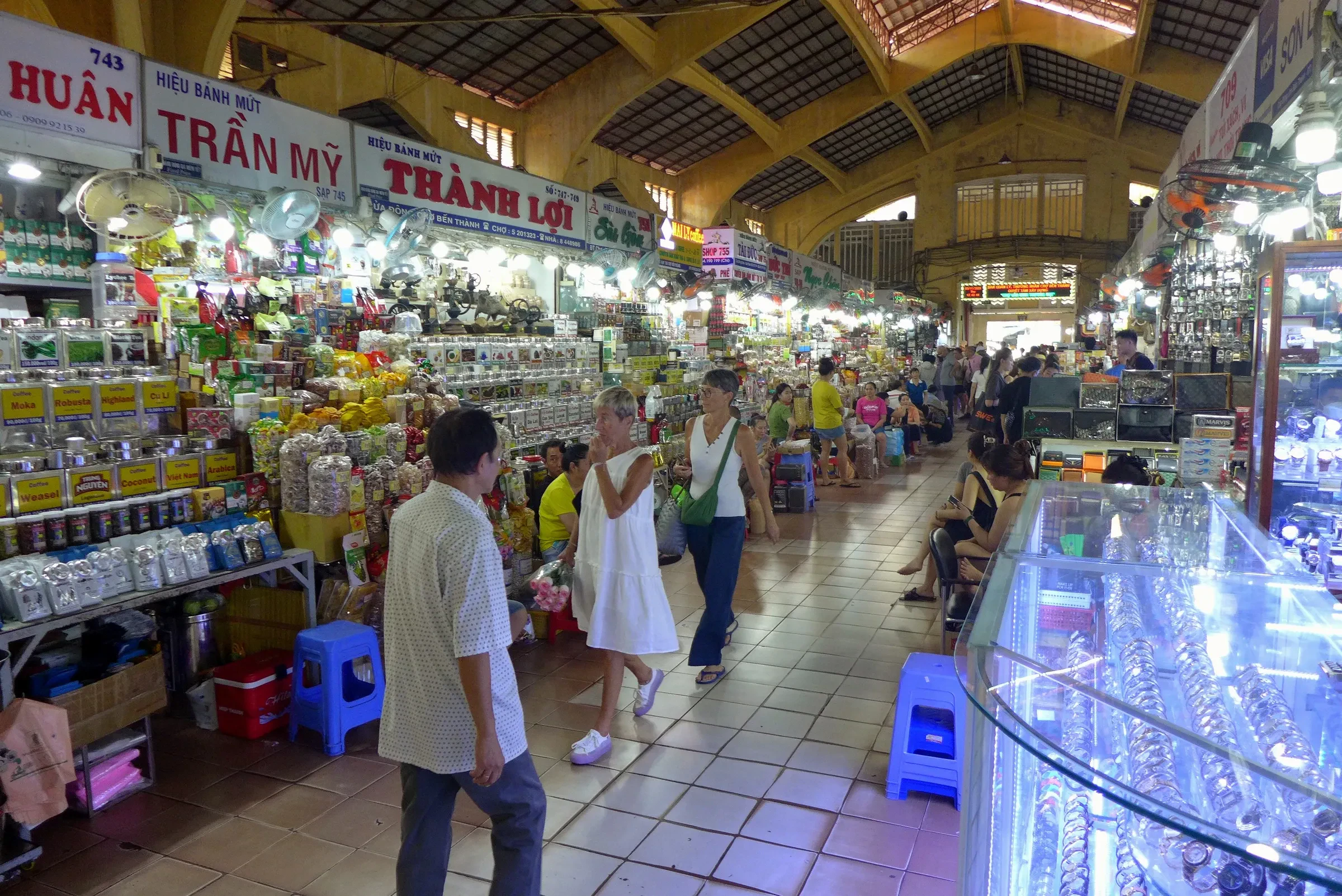 Dried goods and produce stalls inside Ben Thanh Market in Ho Chi Minh City