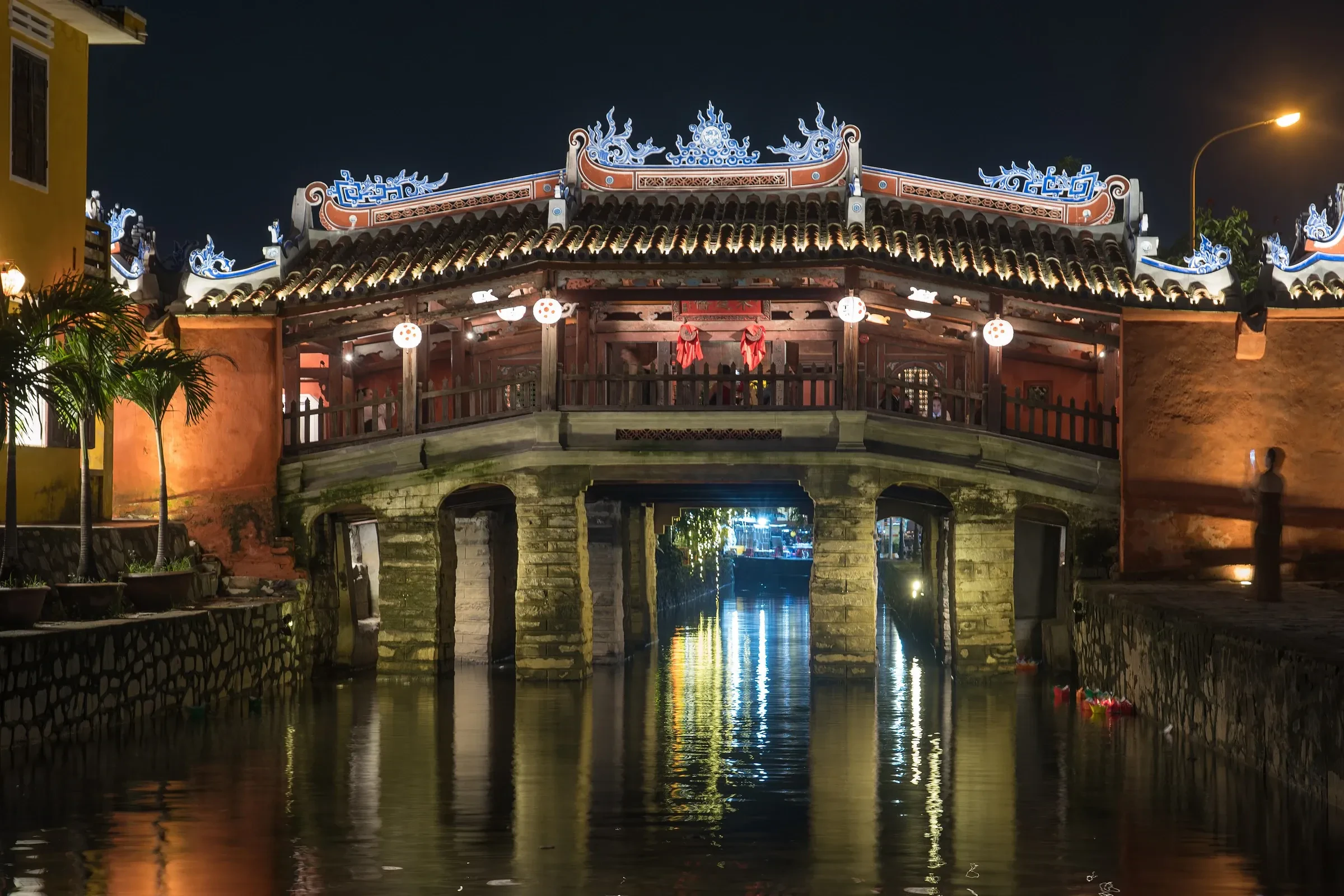 The Japanese Covered Bridge in Hoi An lit up at night