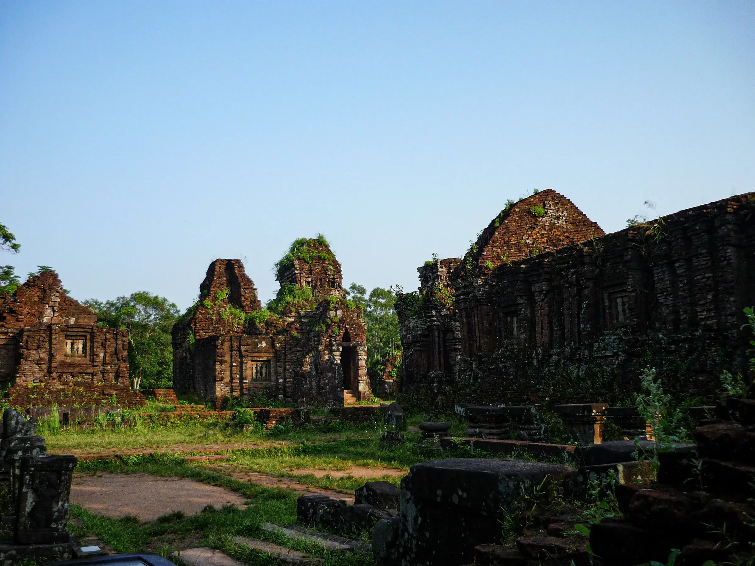 Ruined brick Champa temple towers at My Son sanctuary near Hoi An