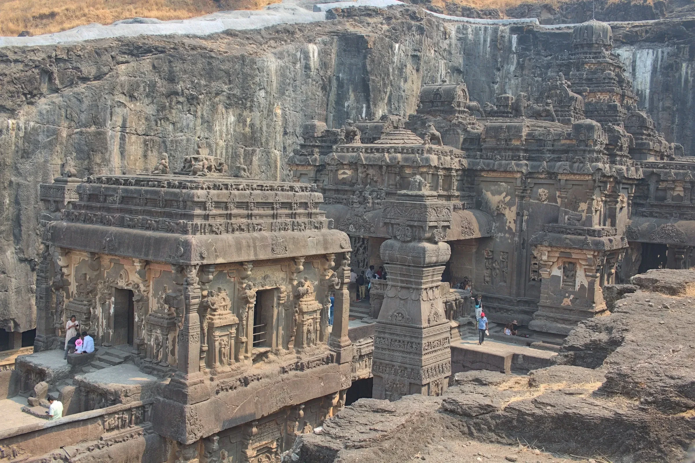 The Kailasa Temple at Ellora, carved from a single rock, seen from above