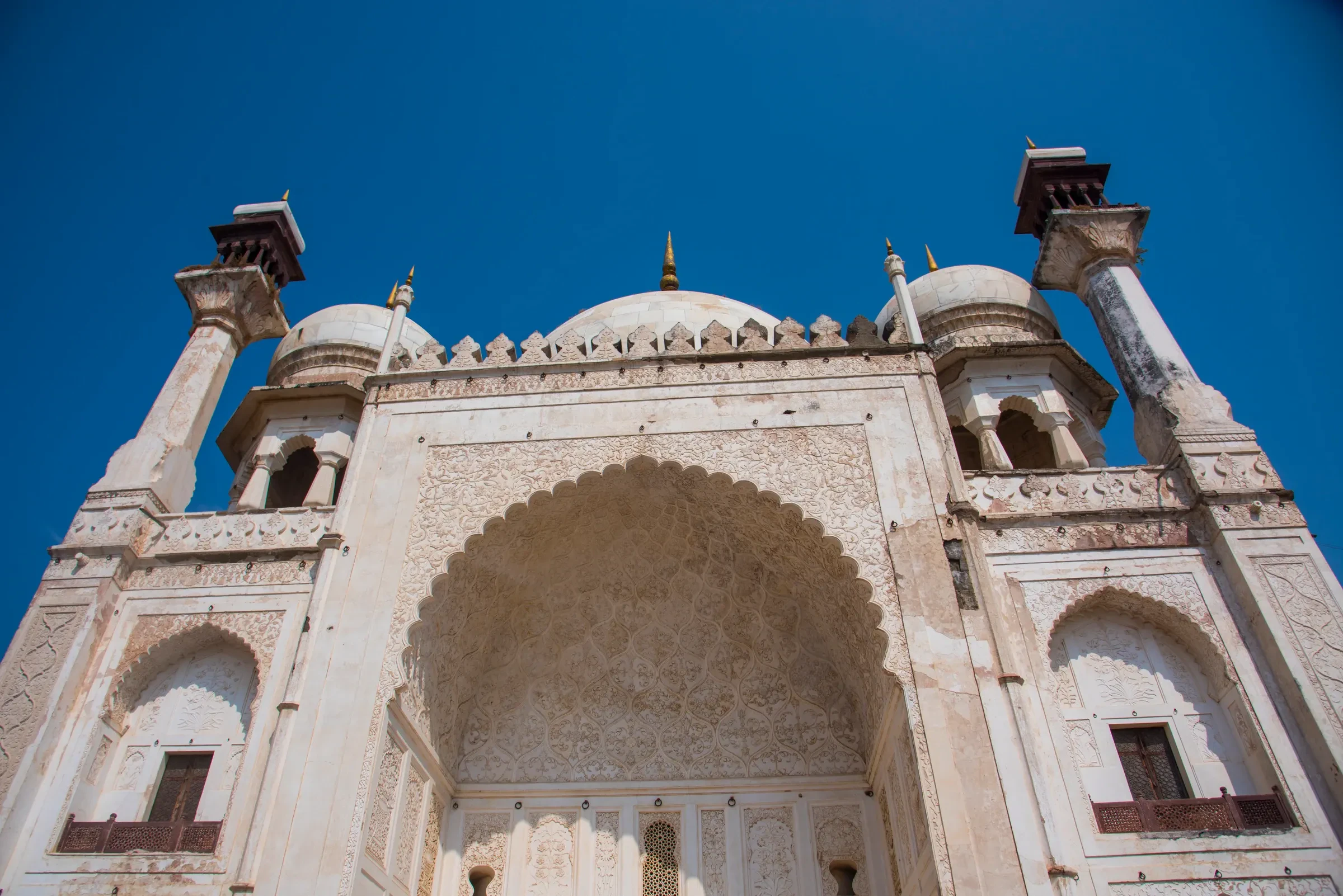 The arched facade and minarets of Bibi Ka Maqbara in Aurangabad