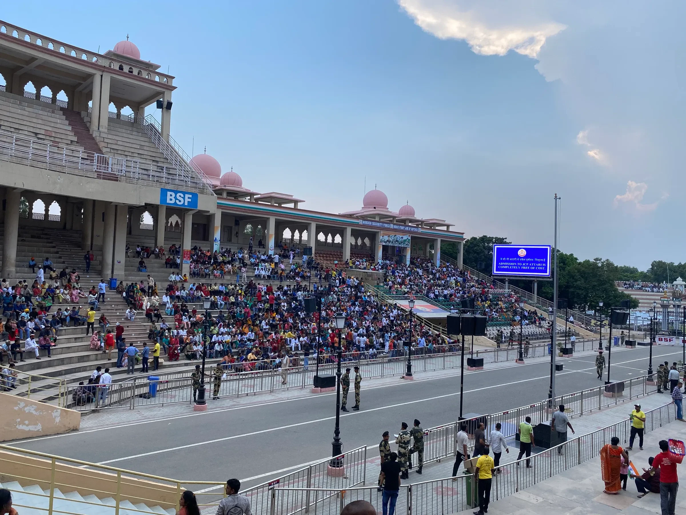 The stands and parade lane at the Wagah border ceremony arena near Amritsar