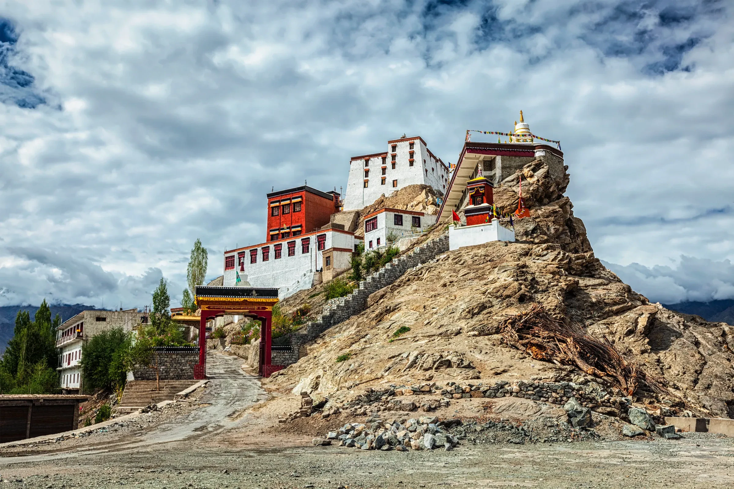 Thiksey Monastery rising from a rocky hill in Ladakh.