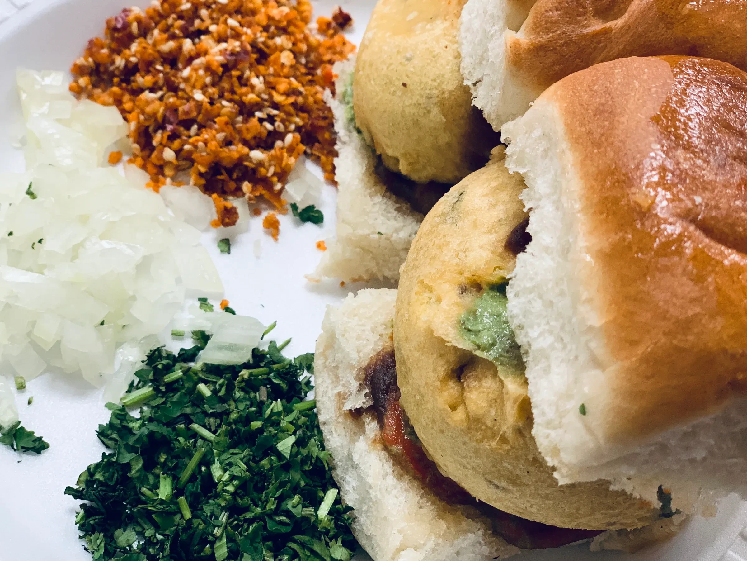 Vada pav, Mumbai's spiced potato fritter in a bread roll
