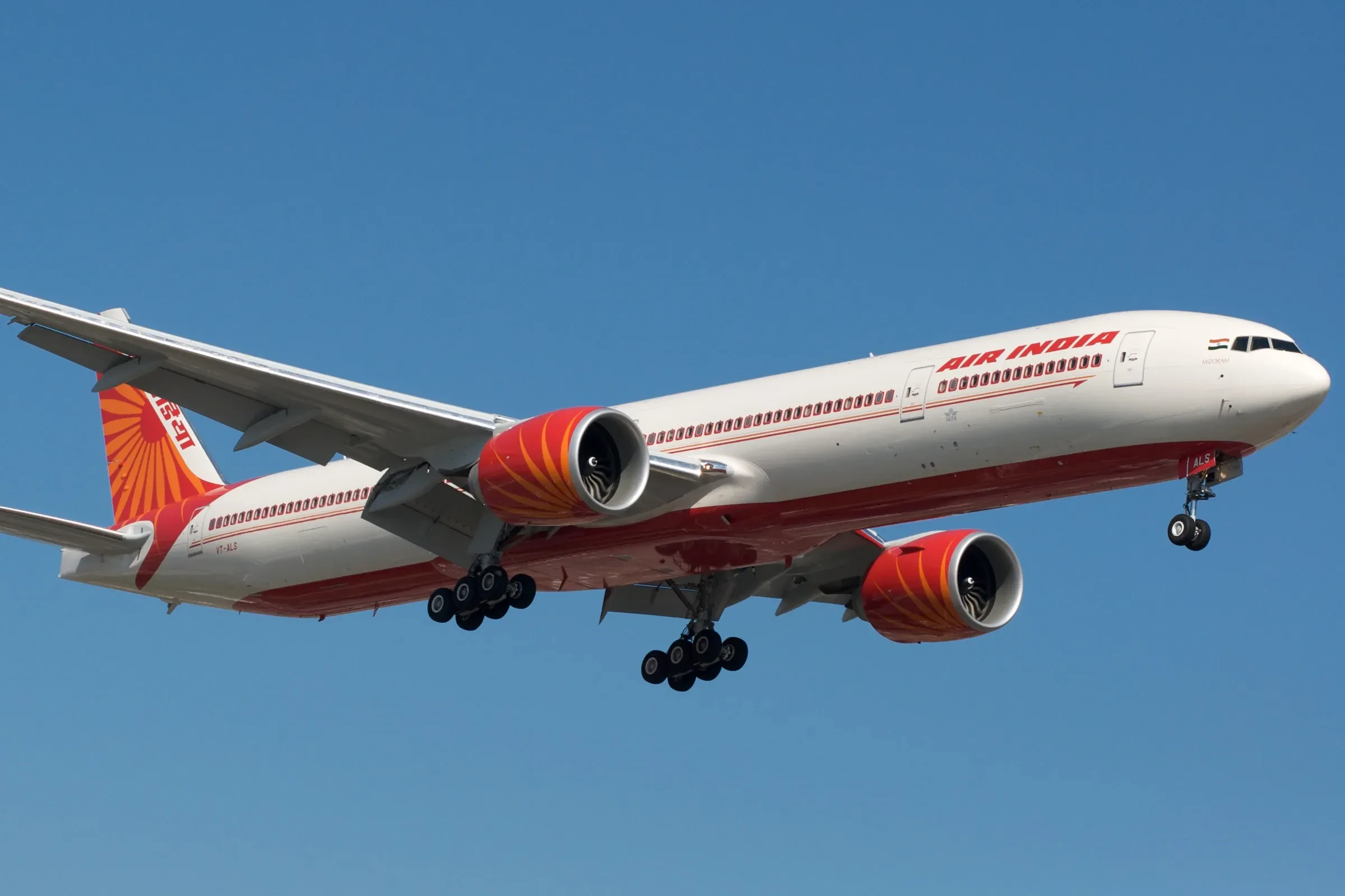 An Air India Boeing 777-300ER on approach to land