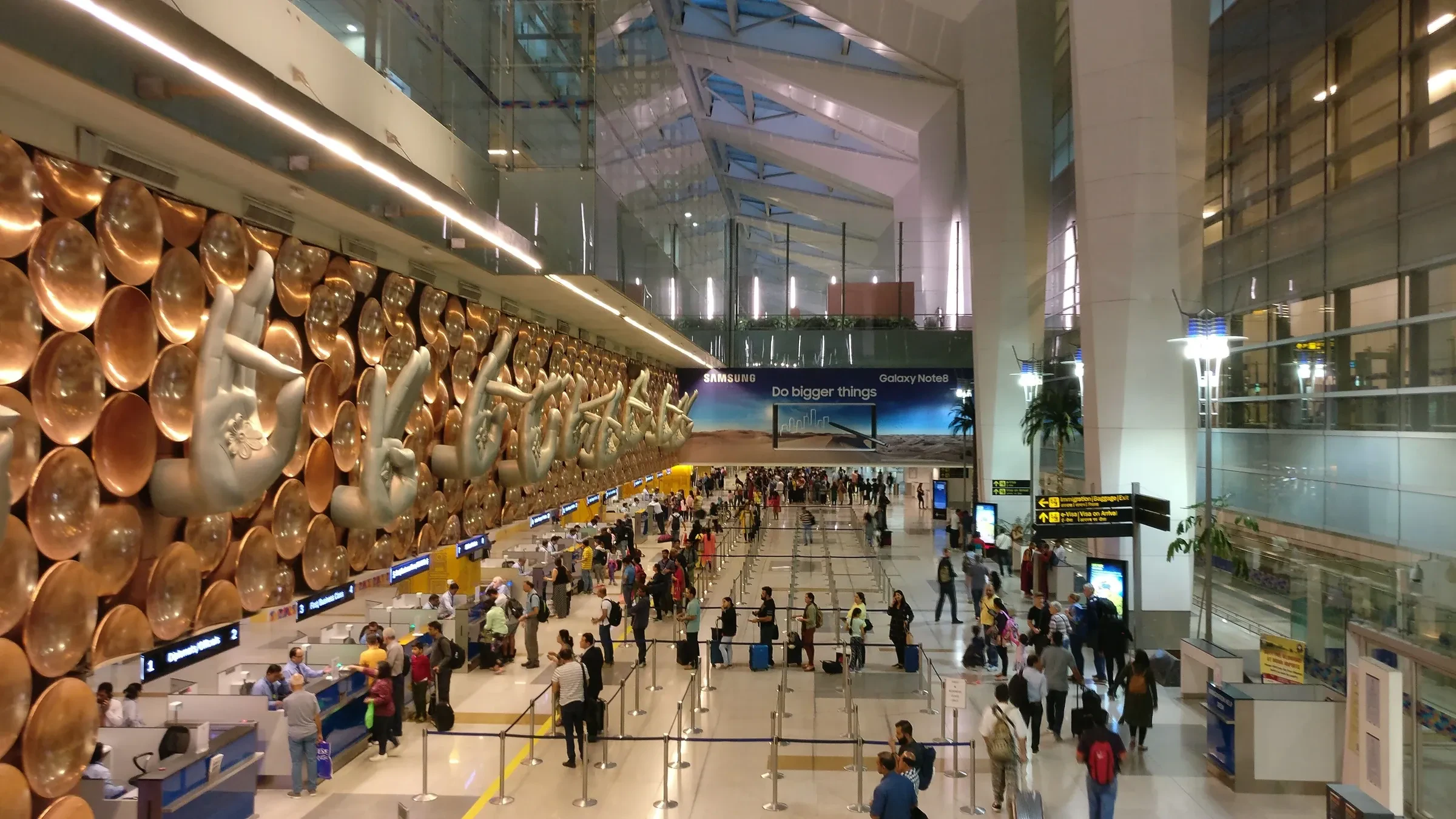 The hasta mudras hand-gesture sculpture wall in Delhi's Terminal 3