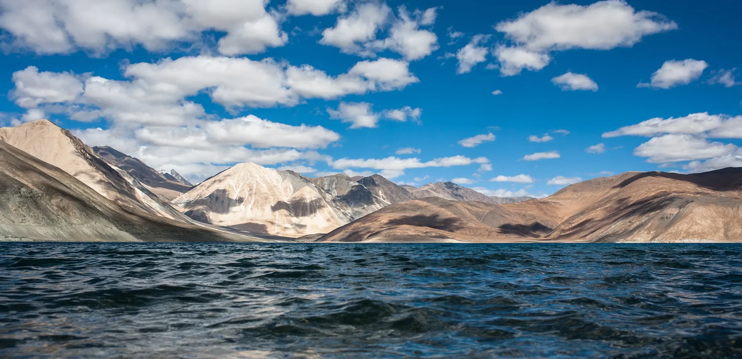Pangong Tso lake with the mountains of Ladakh behind it