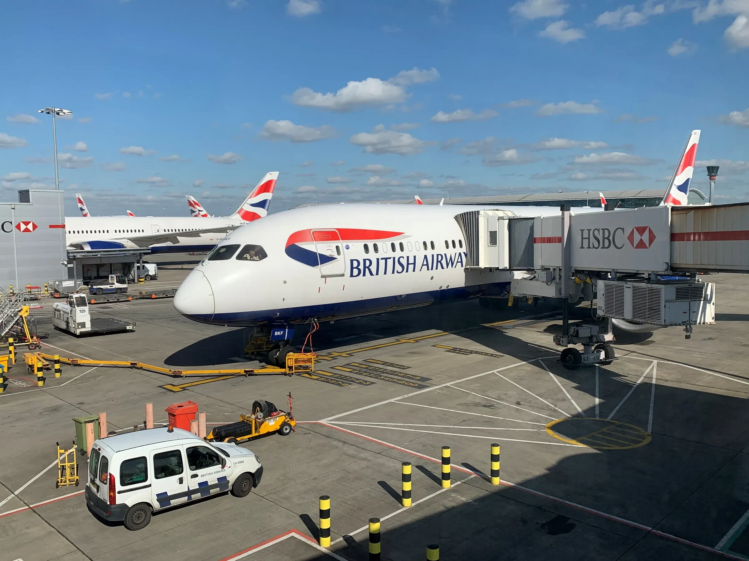 Two British Airways Boeing 787-9 jets at their stands at London Heathrow