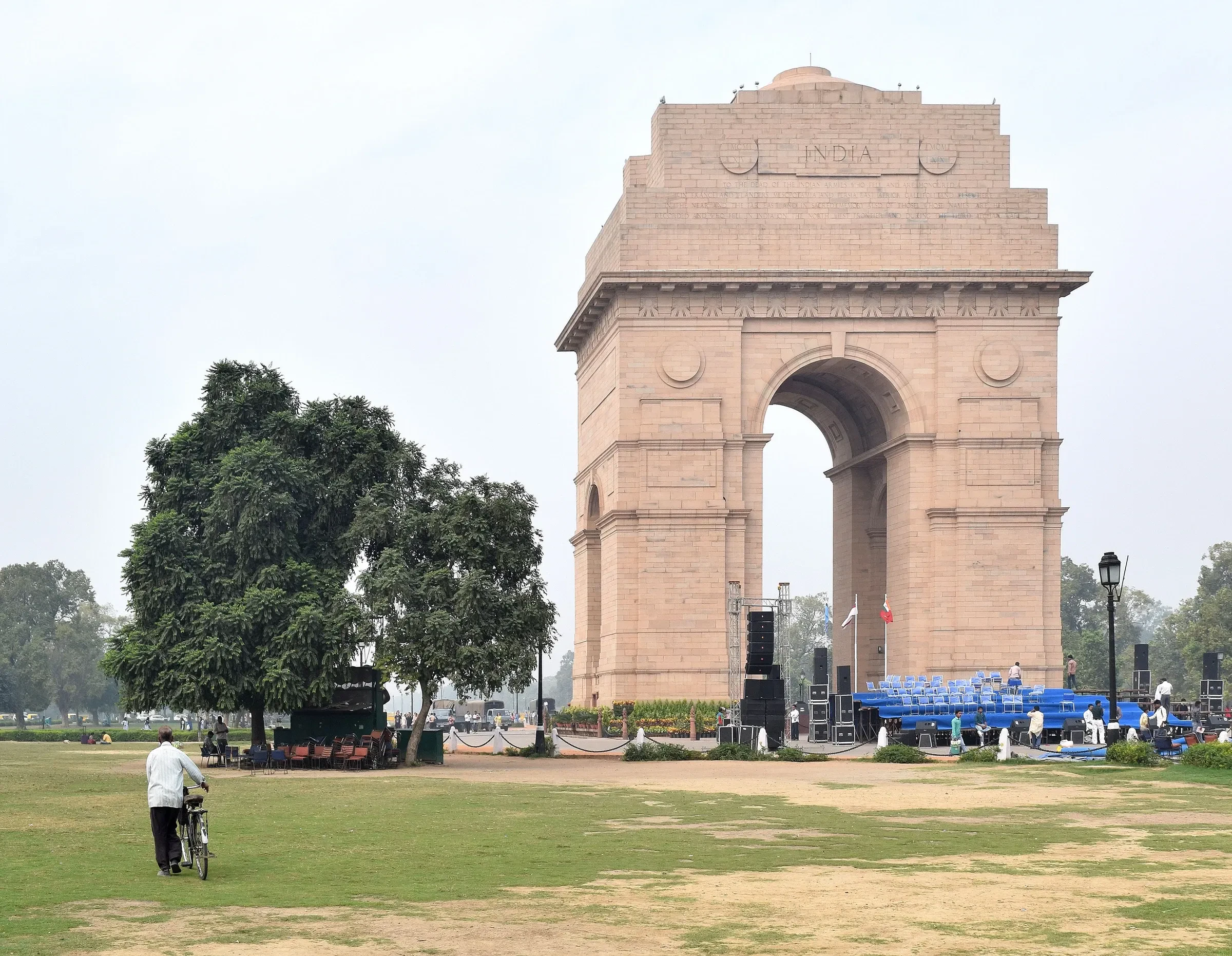 India Gate in New Delhi seen across a lawn