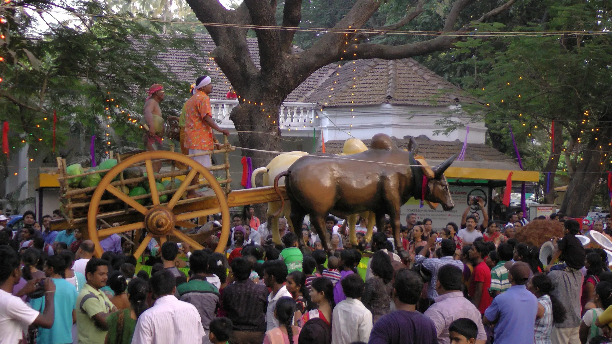 King Momo and his attendants on a decorated float at the Goa Carnival parade in Panaji
