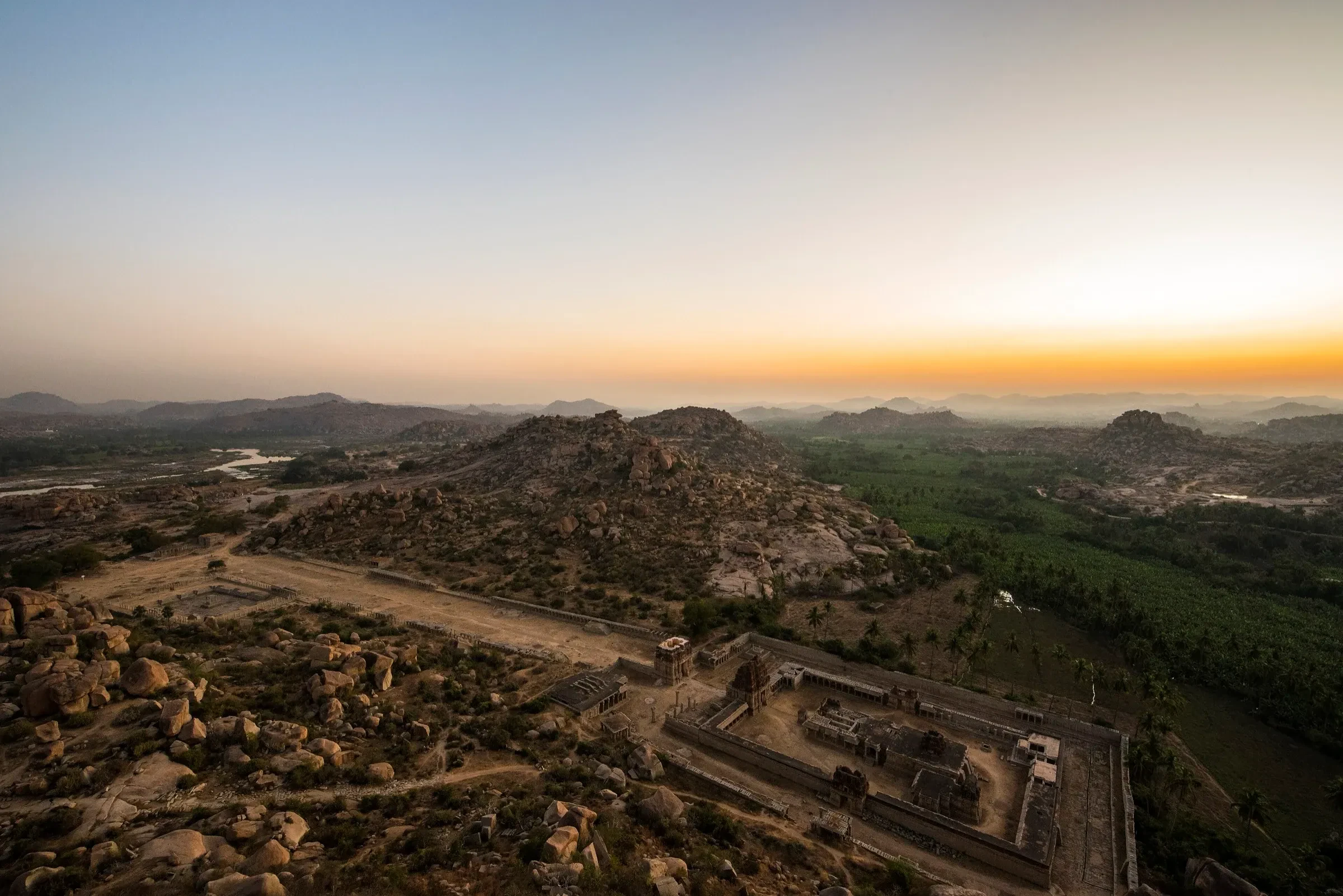 Granite boulder hills and ruins of the Hampi valley seen from Matanga Hill
