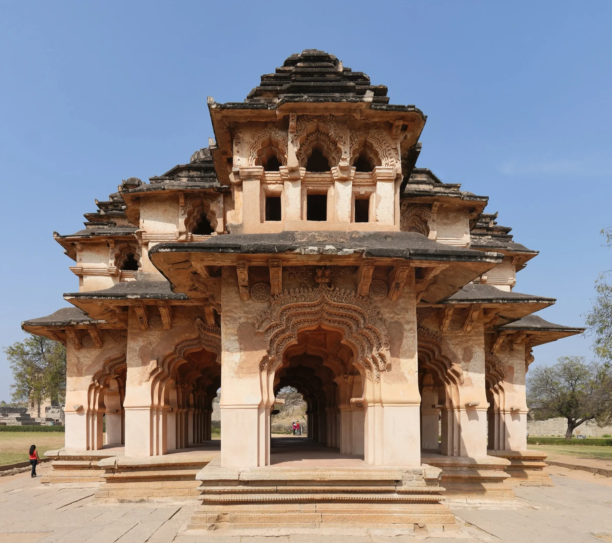 The two-storey Lotus Mahal pavilion at Hampi
