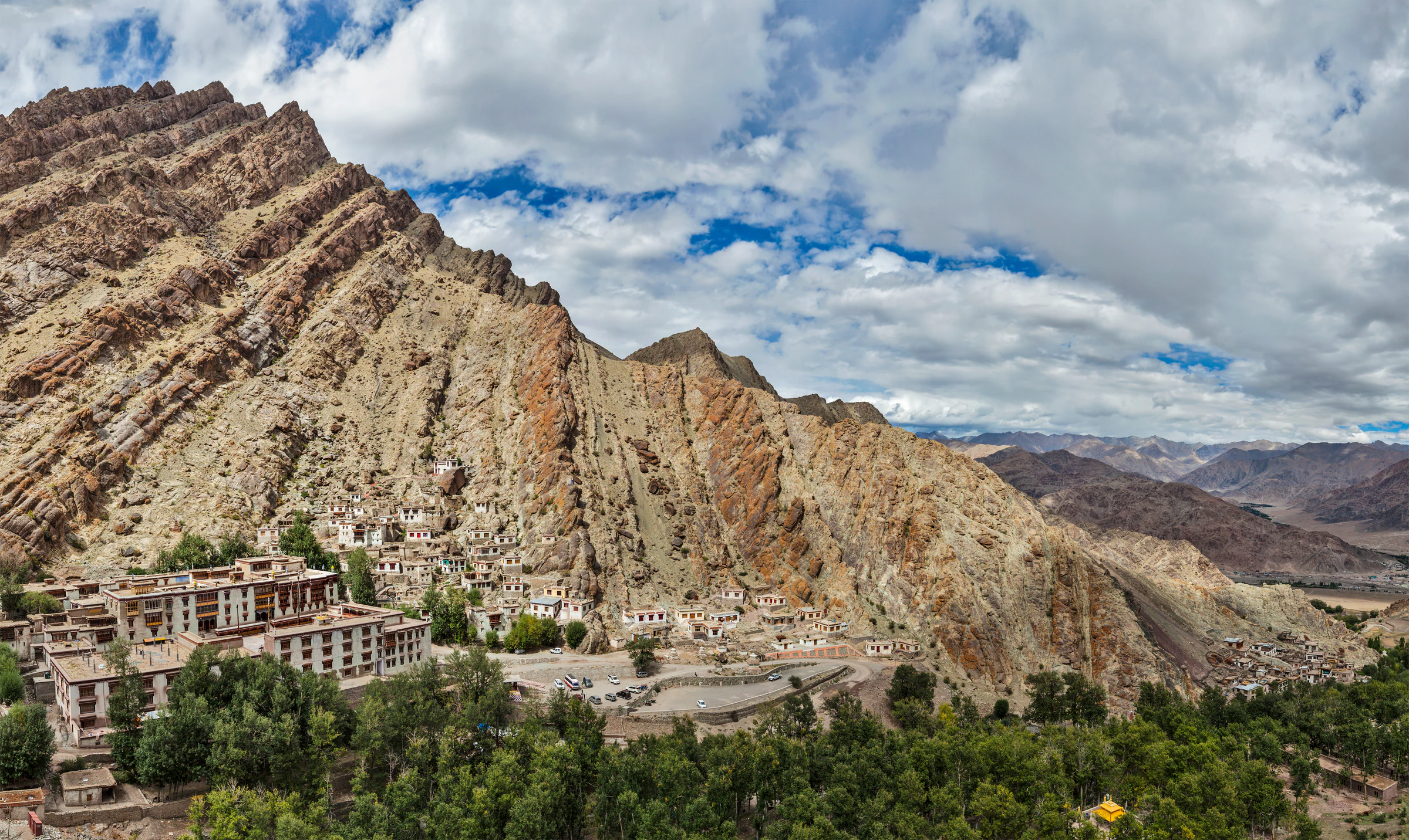 Hemis Monastery's courtyard and whitewashed walls, Ladakh