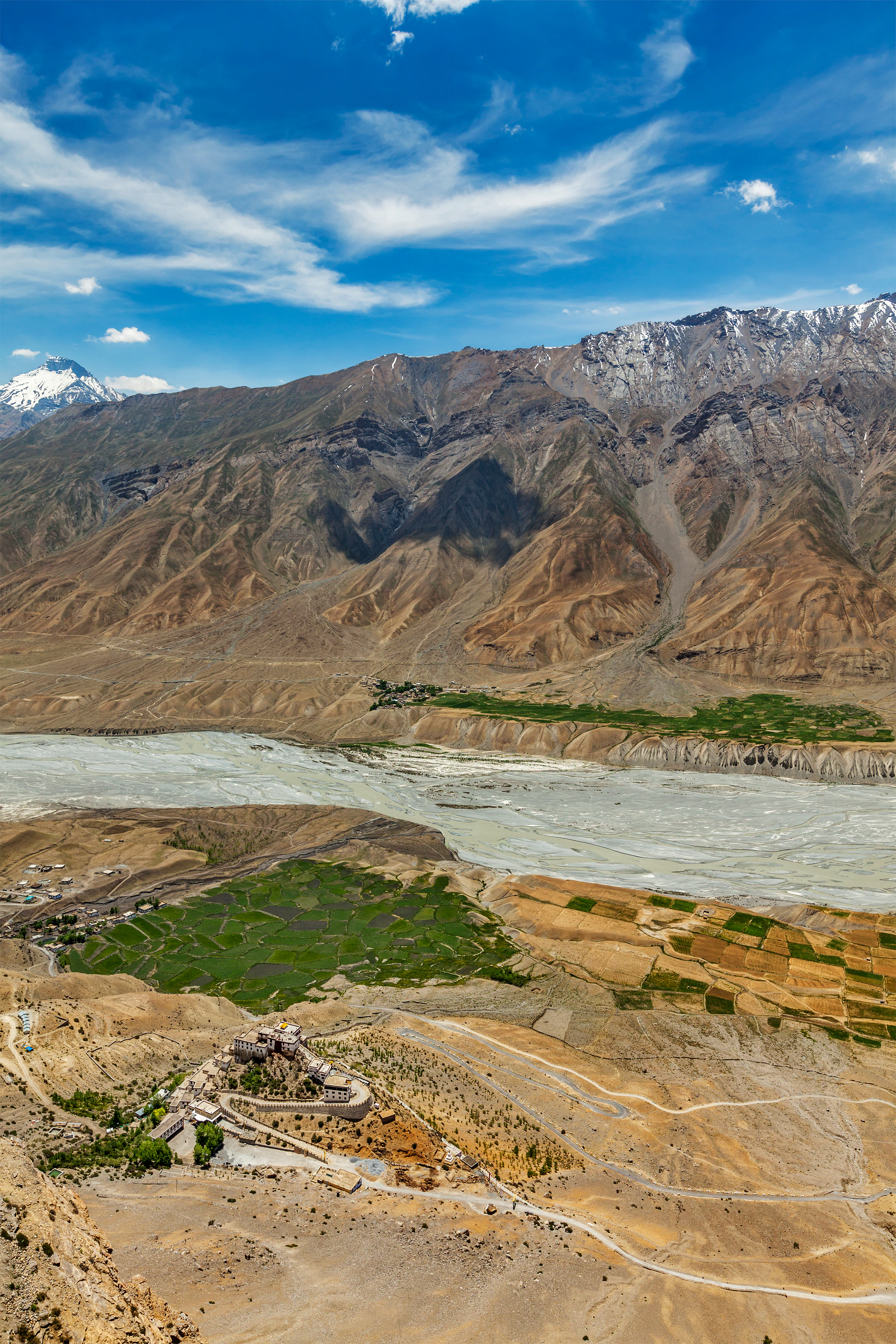 Spiti Valley's high-altitude landscape near Key Monastery, reached by road from Manali
