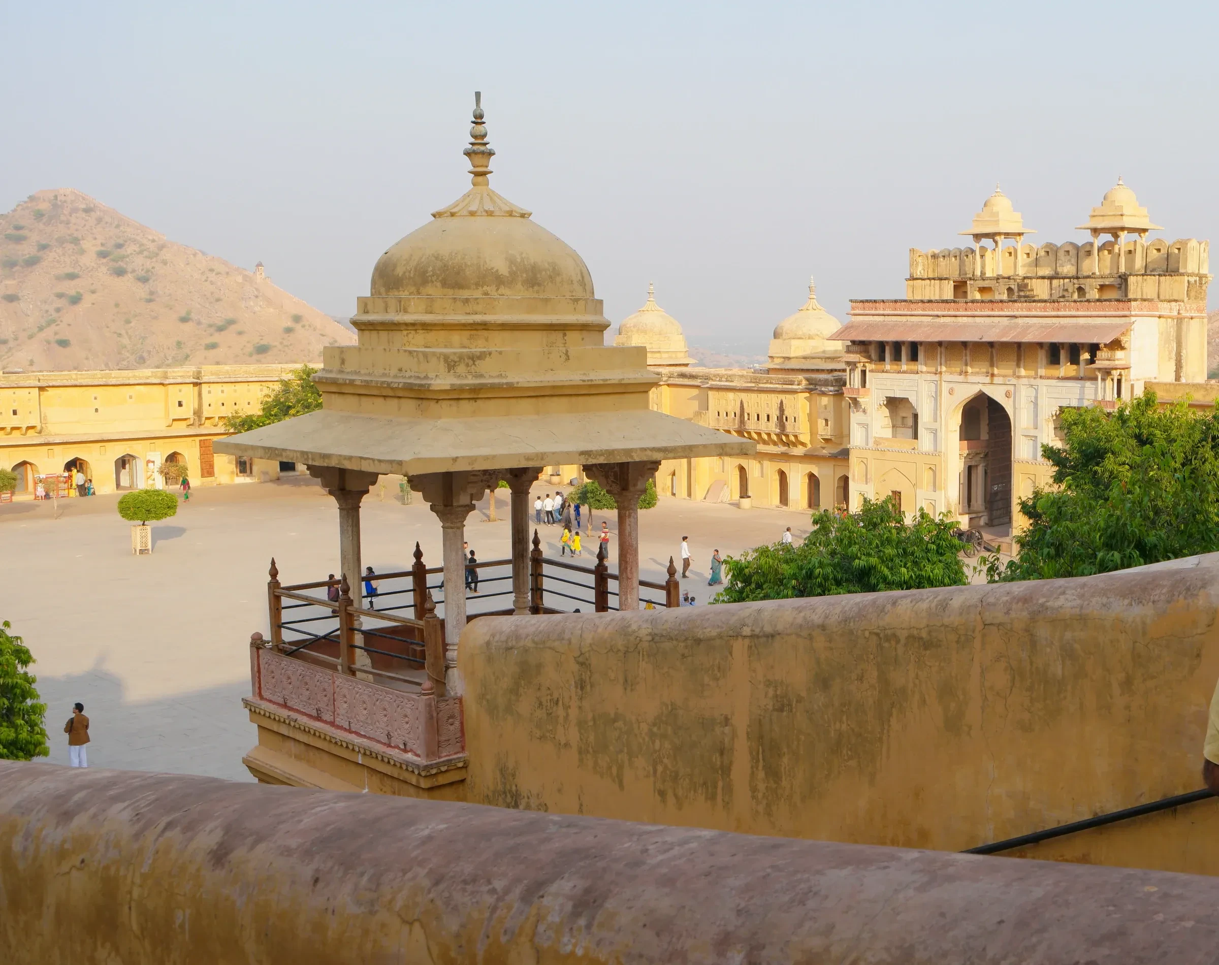 A pavilion and courtyard inside Amber Fort near Jaipur in Rajasthan