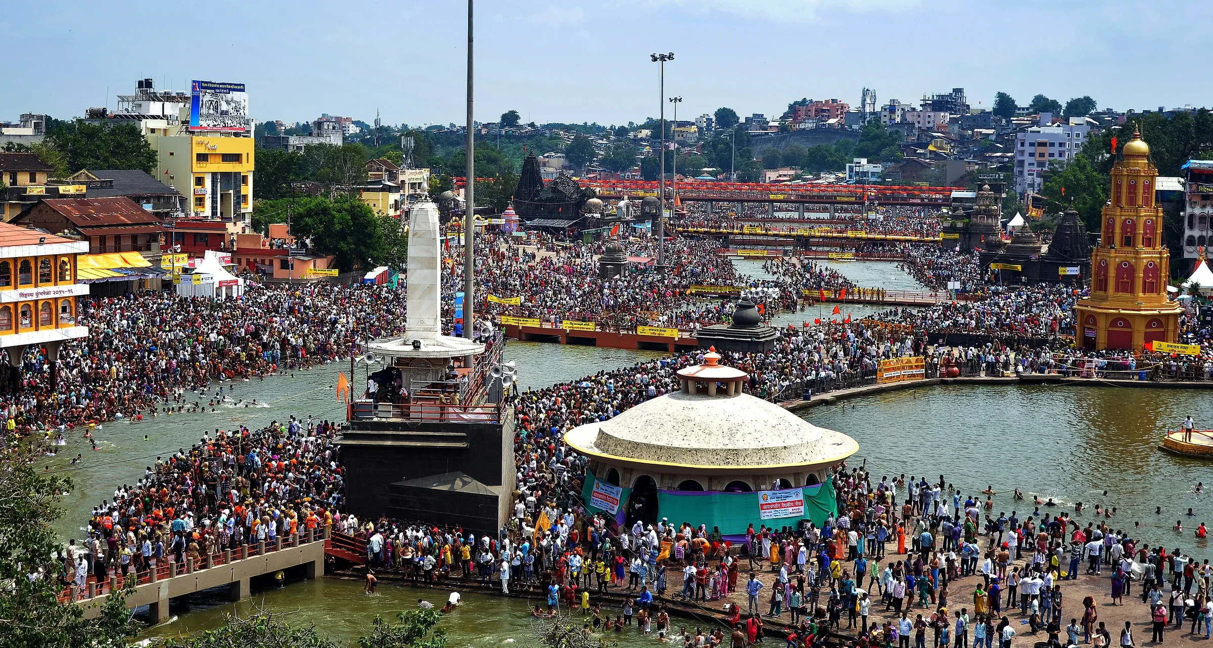 The Godavari ghats in Nashik packed with pilgrims during the Kumbh Mela