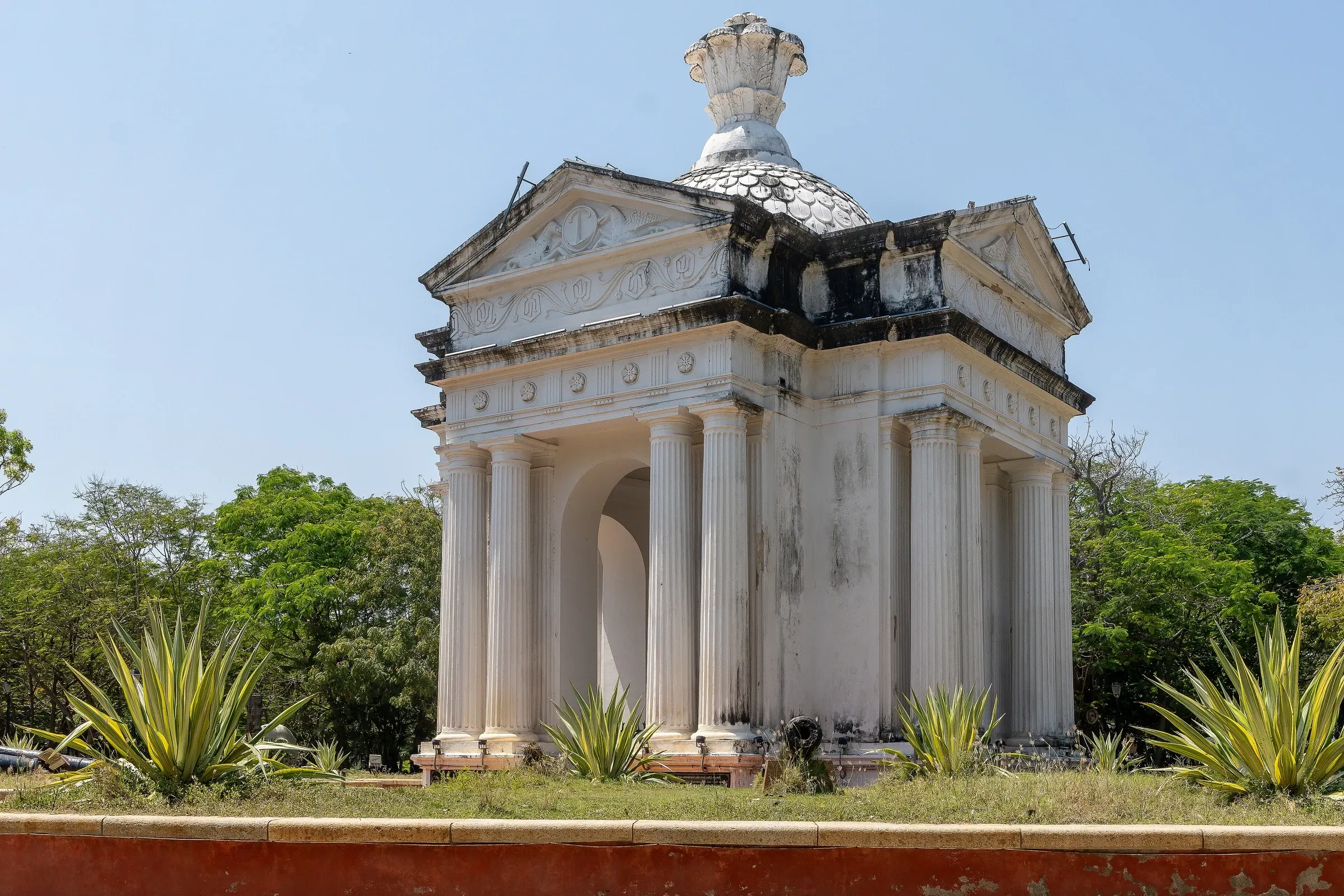 The white Aayi Mandapam monument in Bharathi Park in the French Quarter of Pondicherry