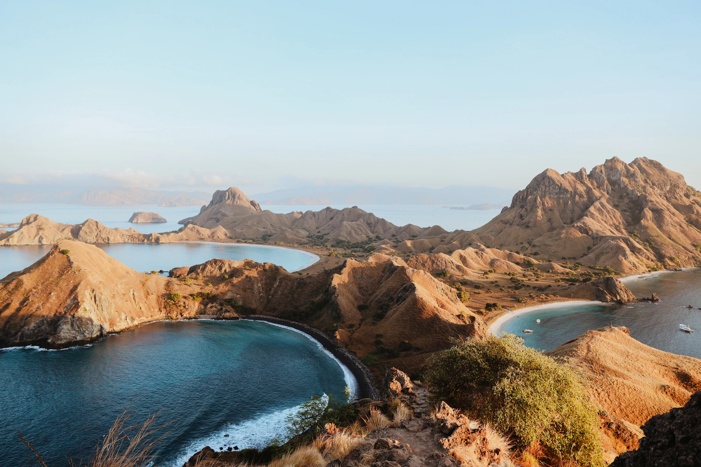 Padar island in Komodo National Park, seen from the viewpoint above its three curved bays