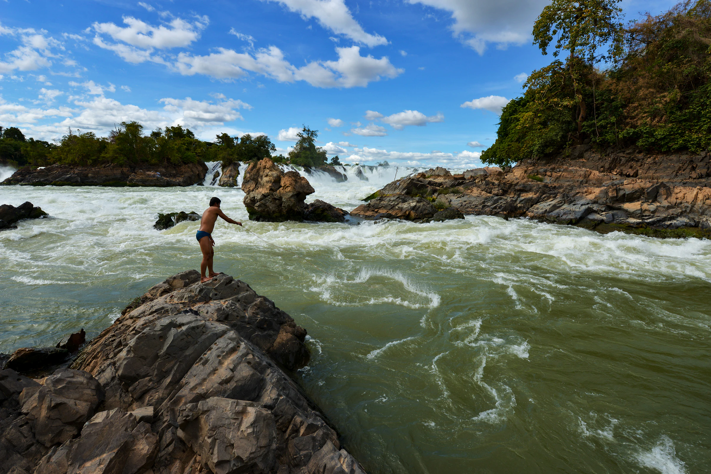 Khone Phapheng Falls churning through the rocks of the Mekong