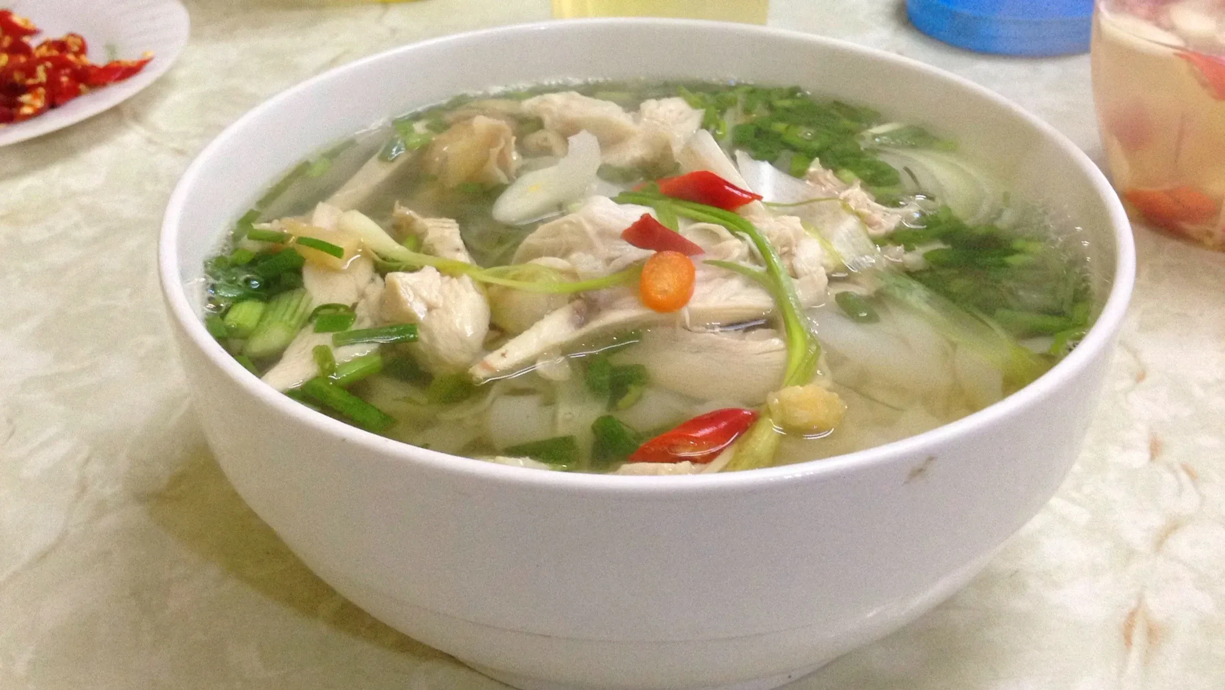 A bowl of pho ga, Vietnamese chicken noodle soup, in Hanoi