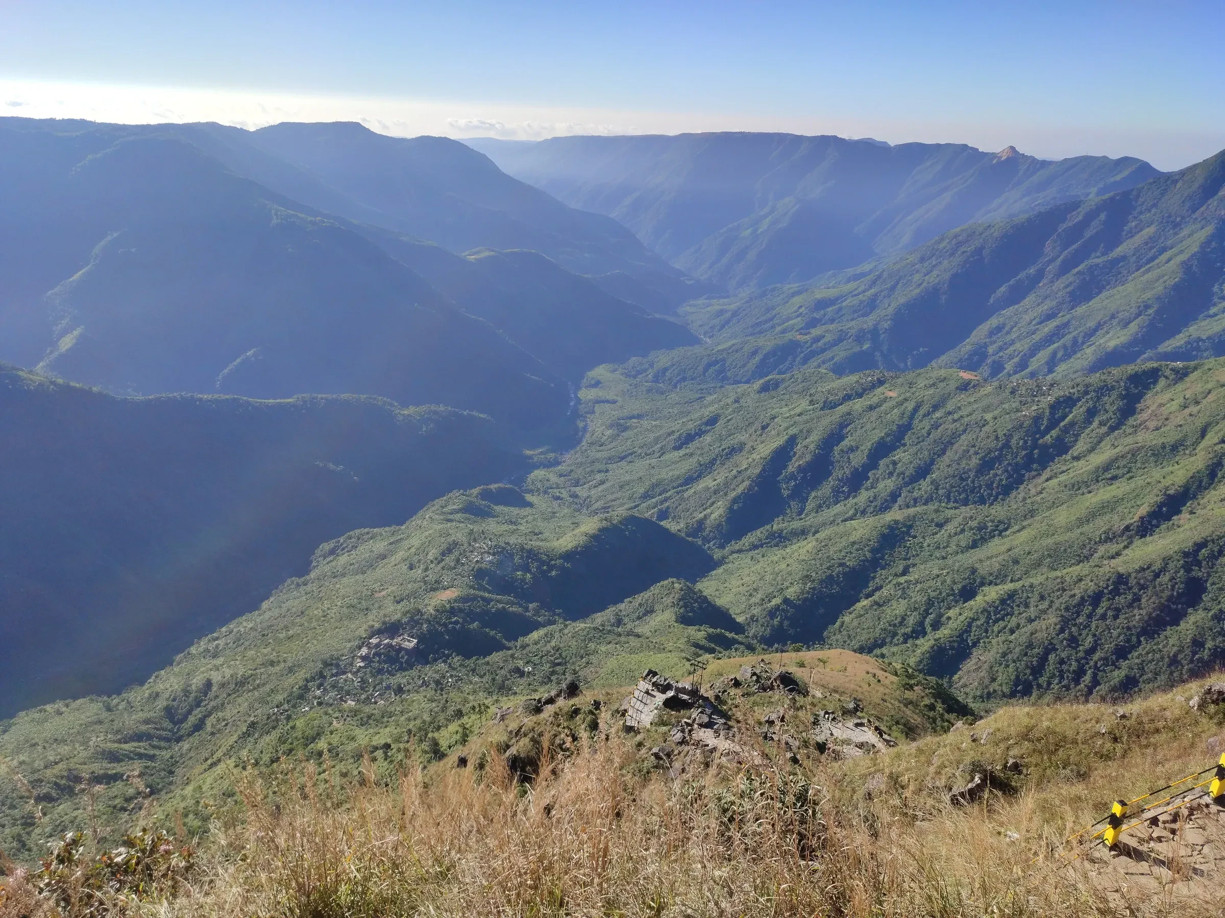 The view over Laitlum Canyon's steep green valleys near Shillong