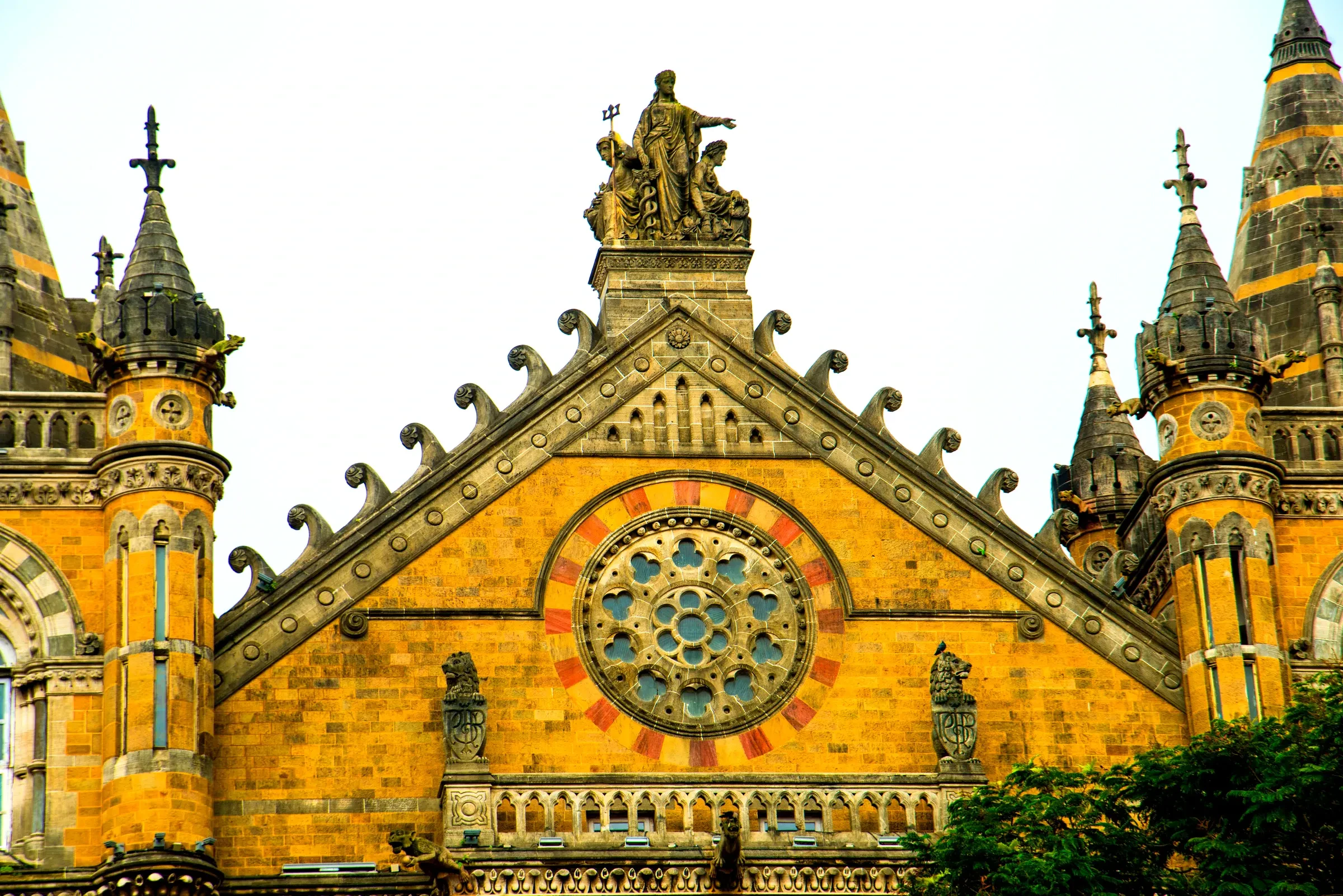 The Gothic gable and spires of Chhatrapati Shivaji Maharaj Terminus in Mumbai's Fort district