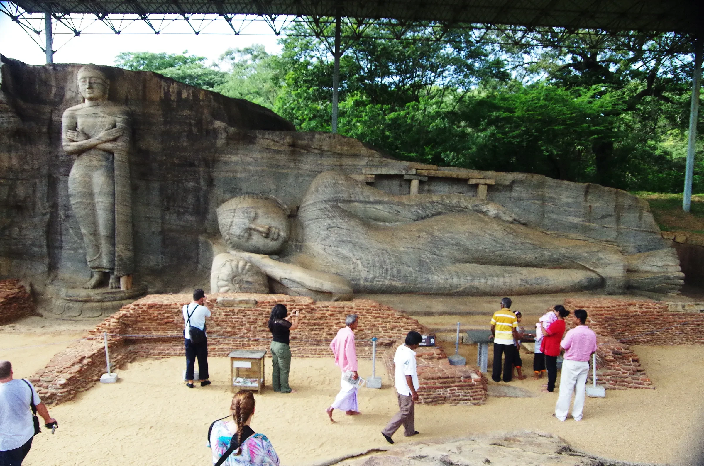 The standing and reclining Buddha figures carved into the rock at Gal Vihara in Polonnaruwa