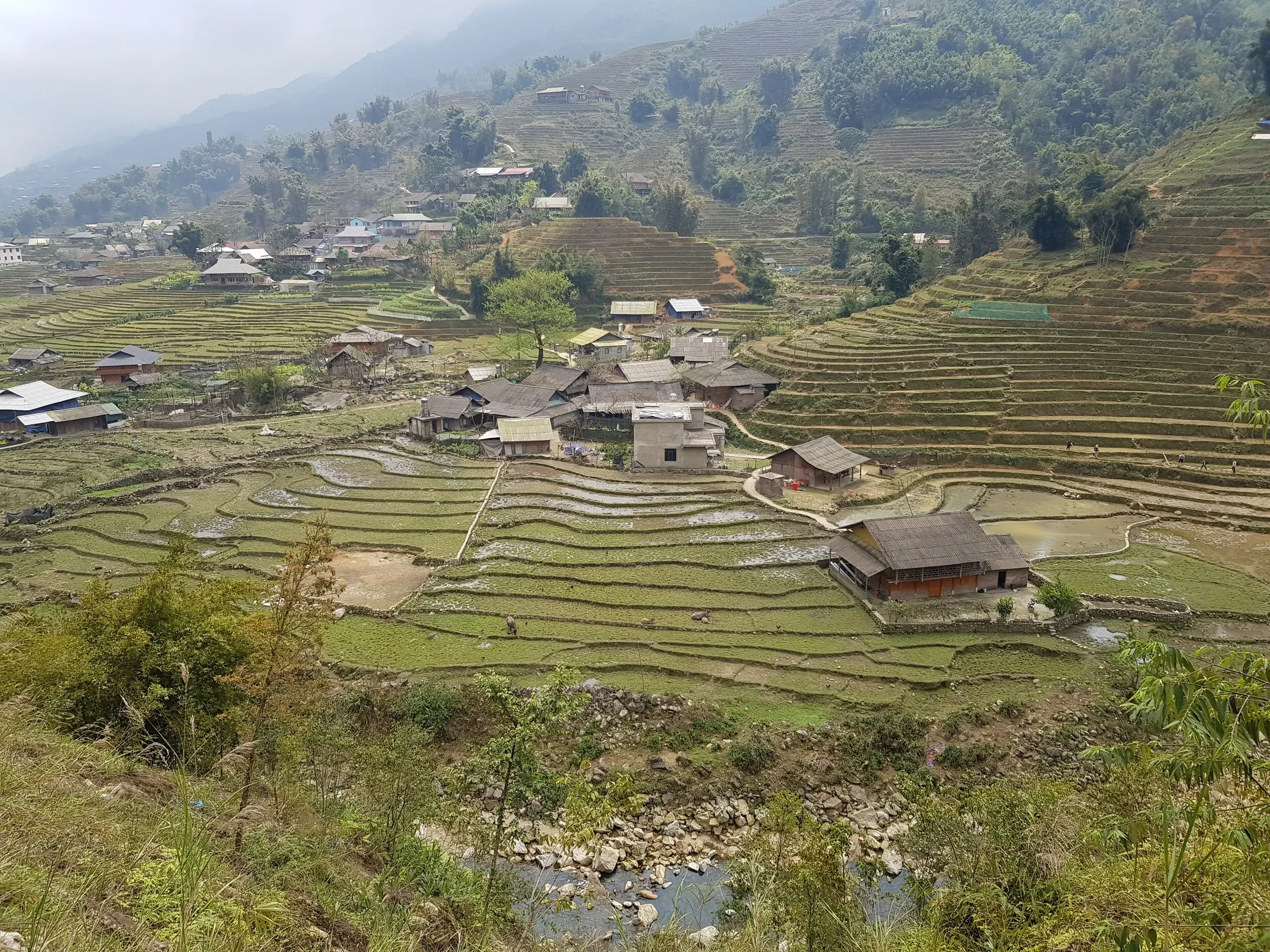 Terraced fields and village houses in the Muong Hoa valley near Lao Chai