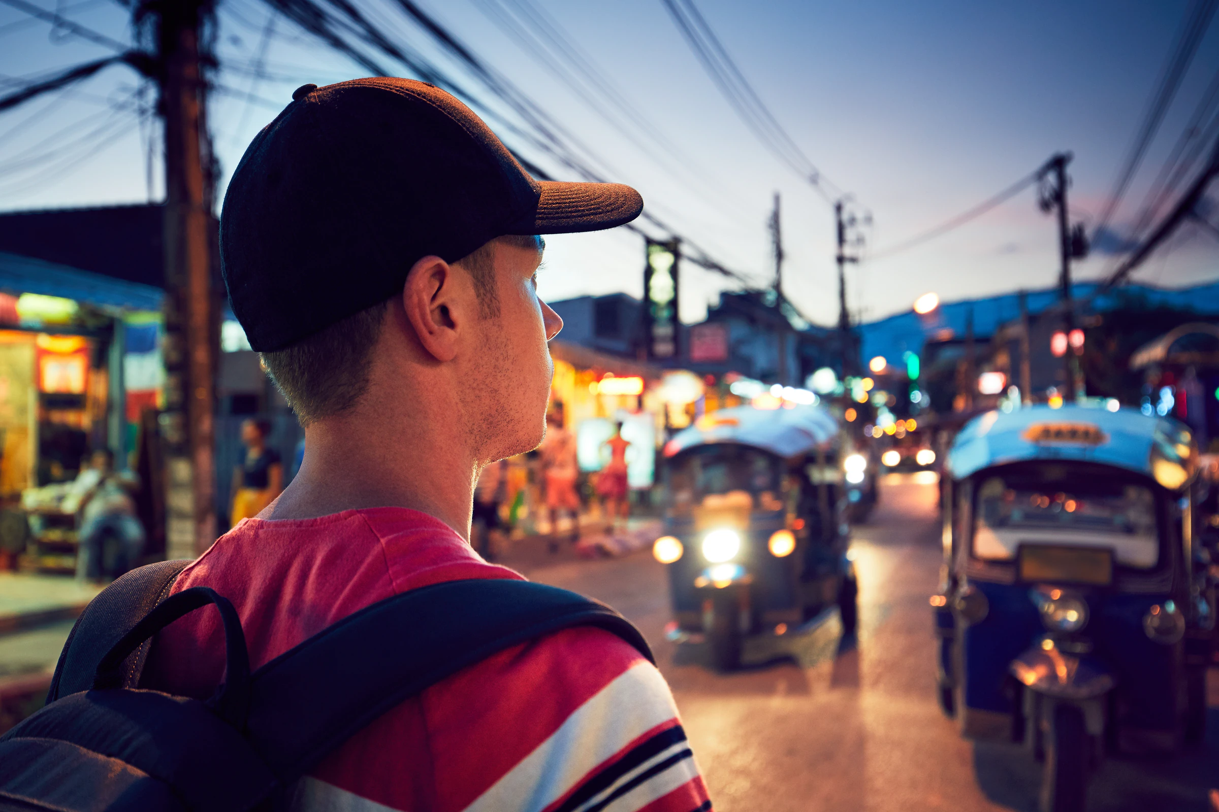 A busy shopping street in Chiang Mai during festival season