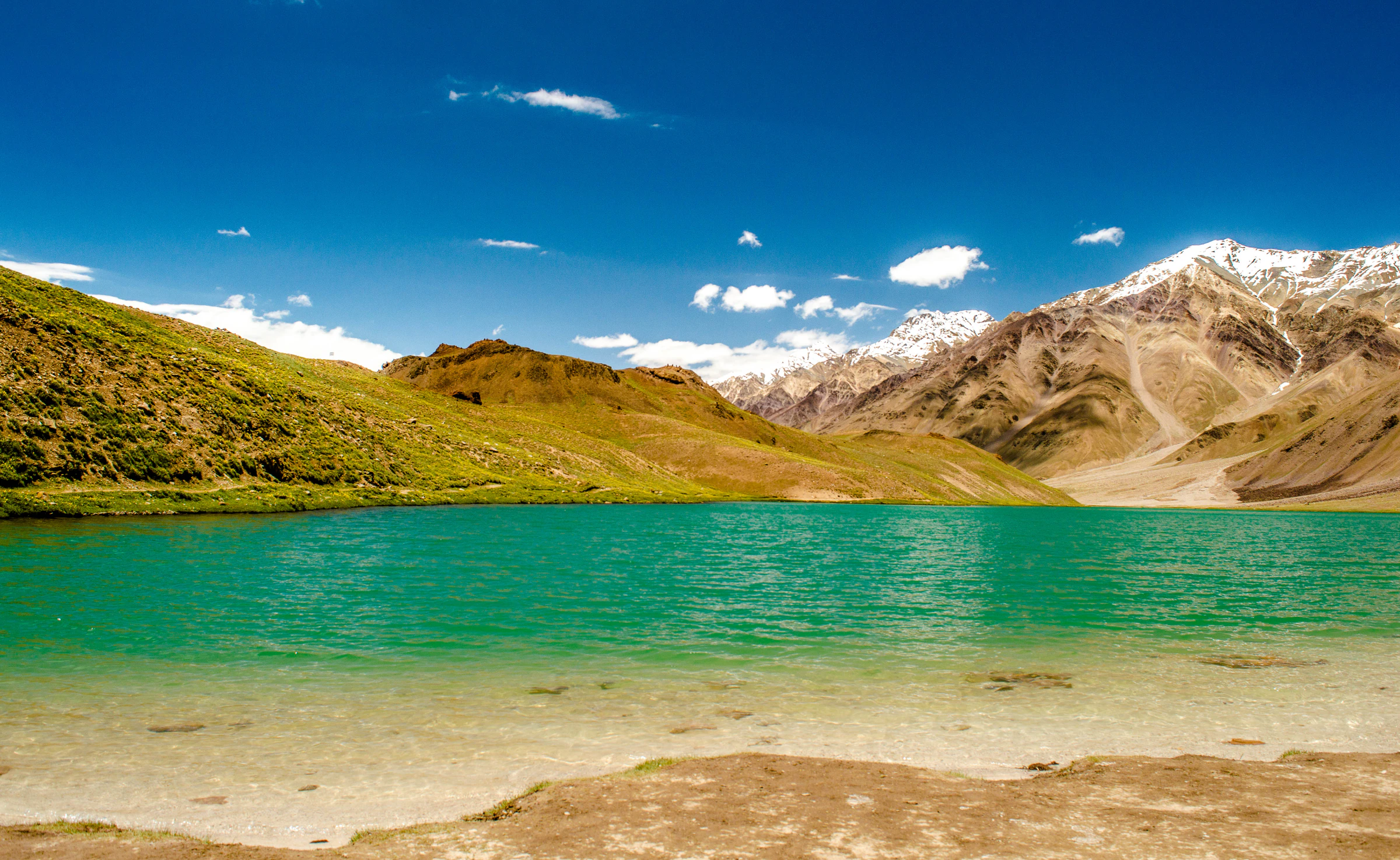 Chandratal, the moon lake, near Kunzum Pass in Lahaul