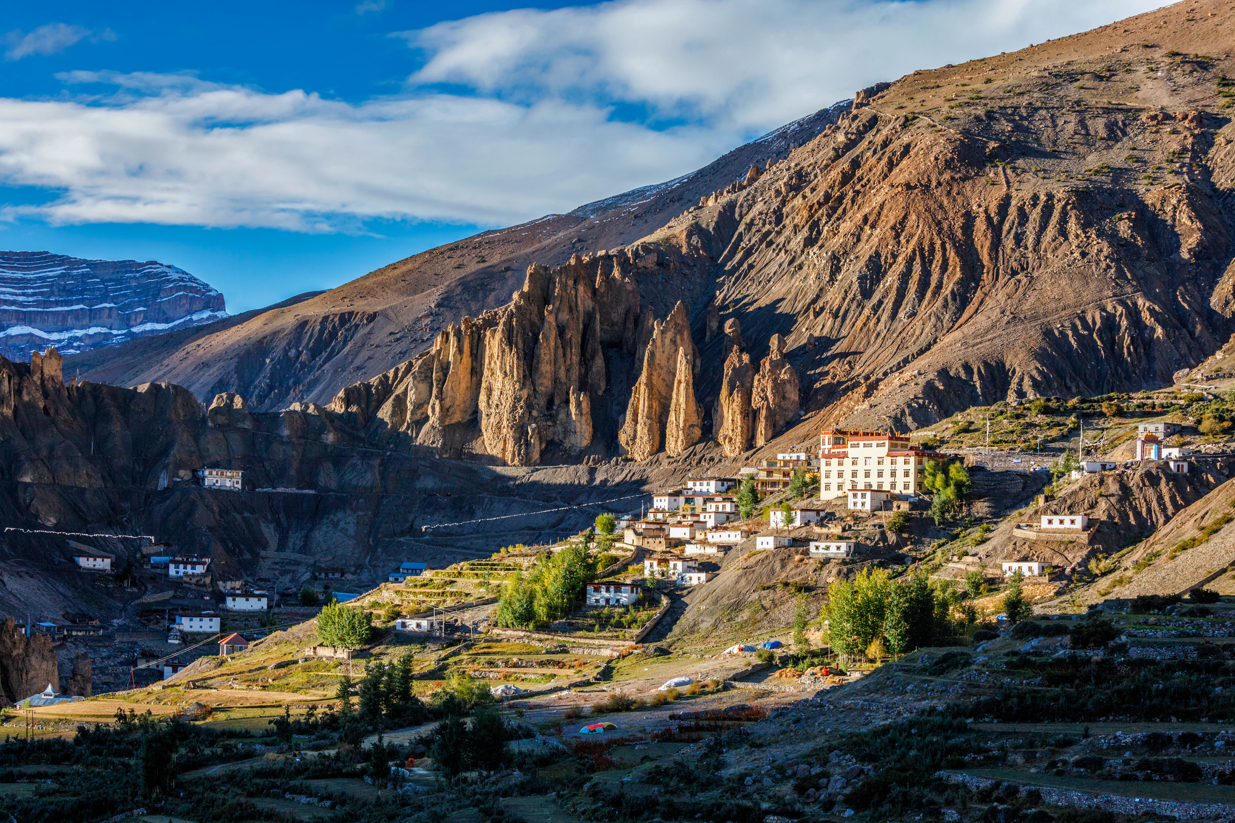 Dhankar Monastery and village clinging to the ridge above the Spiti river