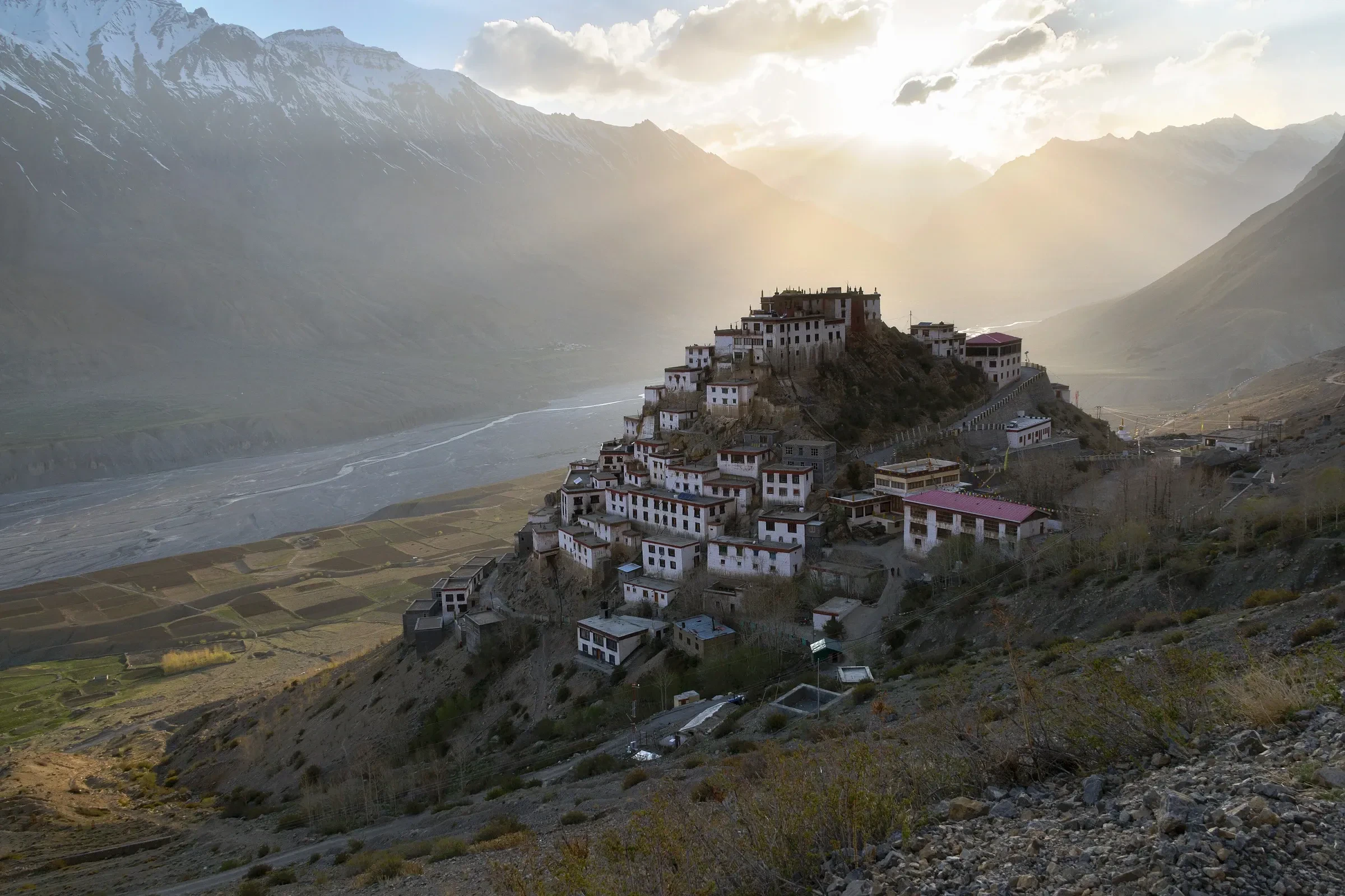 Key Monastery stacked on a hillside above the Spiti river valley