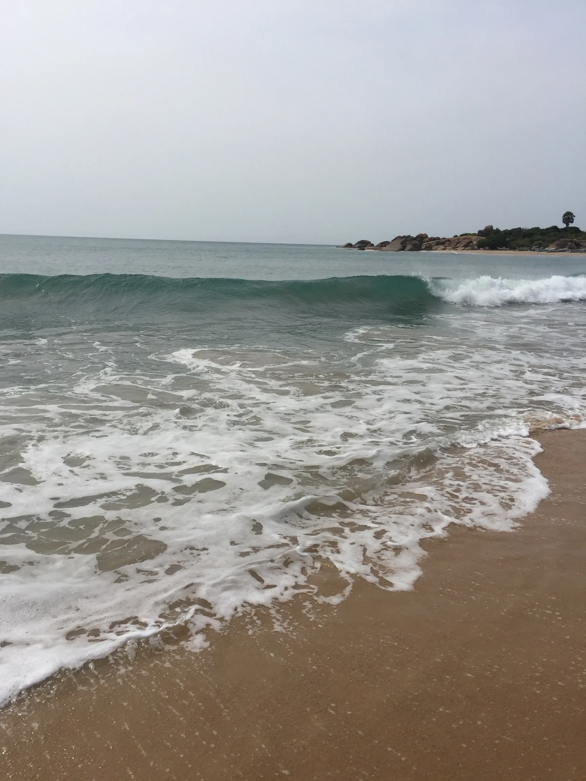 A wave breaking on the beach at Whiskey Point near Arugam Bay on Sri Lanka's east coast