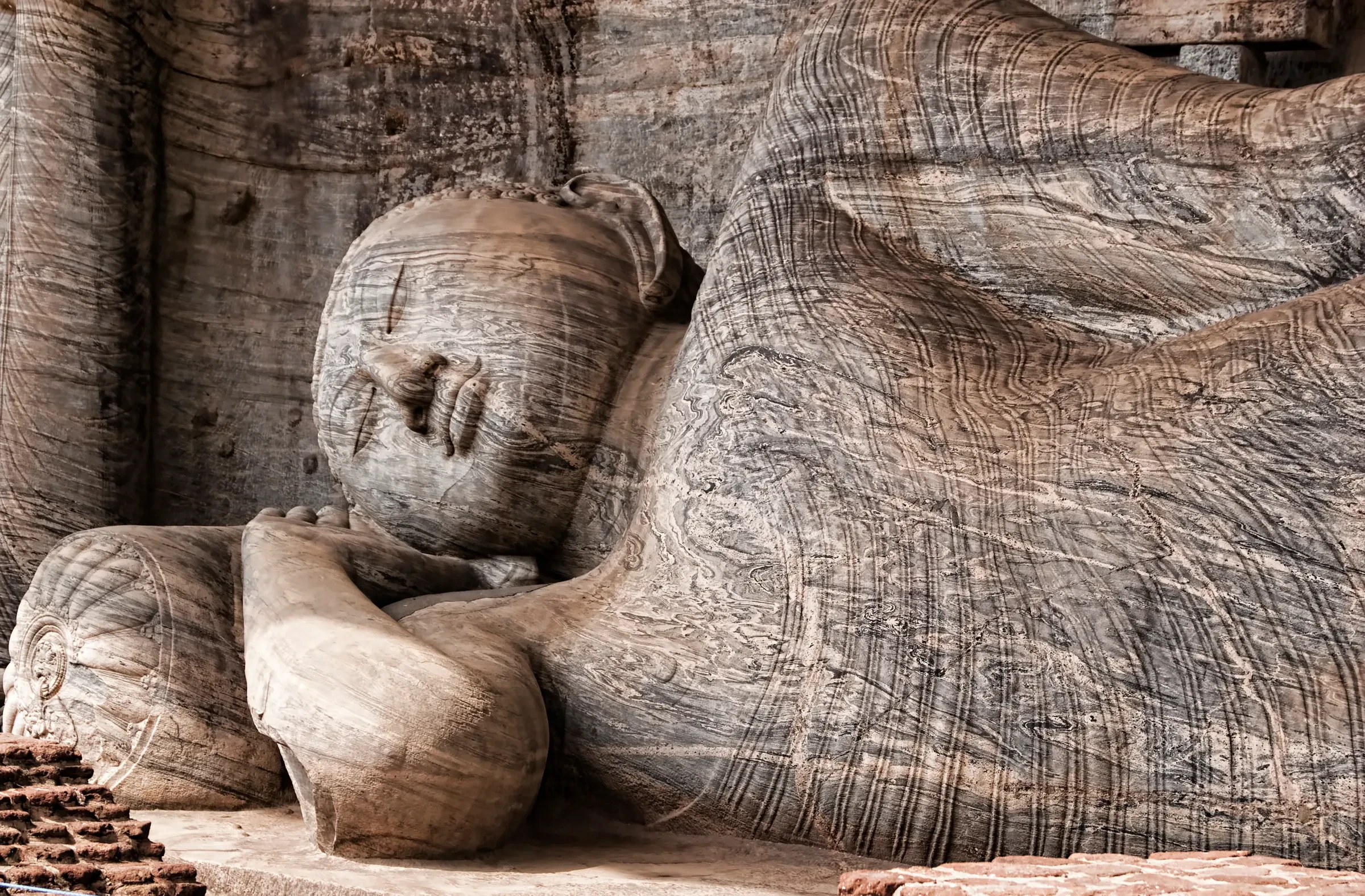 The reclining Buddha carved into the rock at Gal Vihara, Polonnaruwa