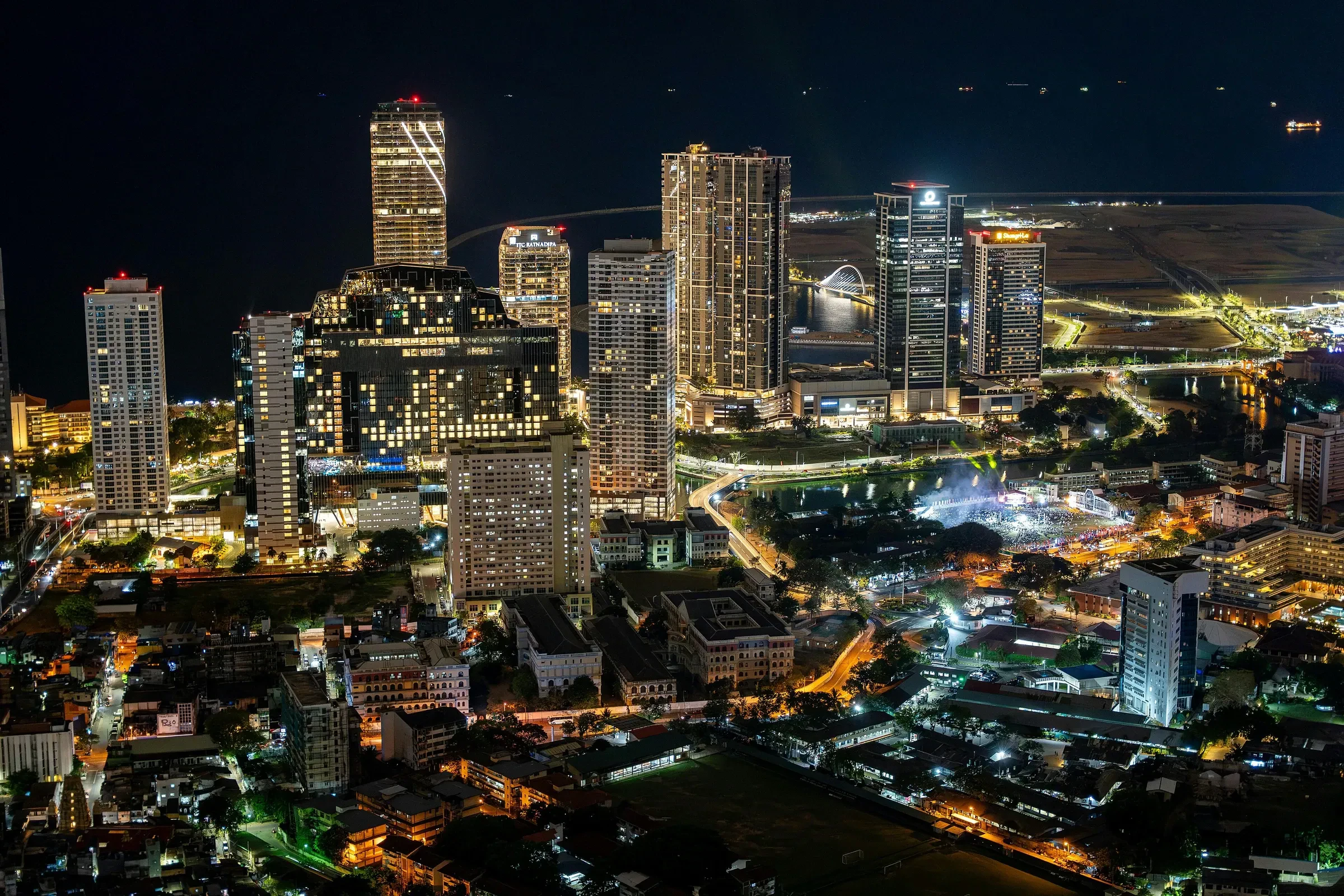 Colombo's skyline at night, seen from above