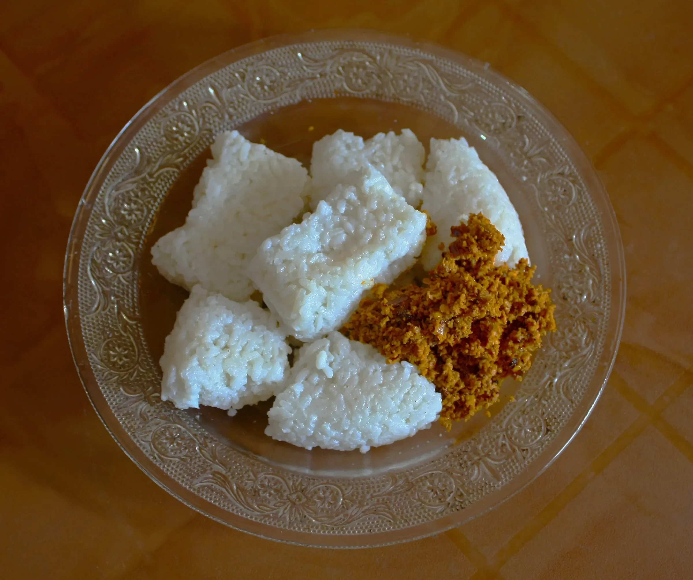 Kiribath, milk rice cut into pieces and served with jaggery