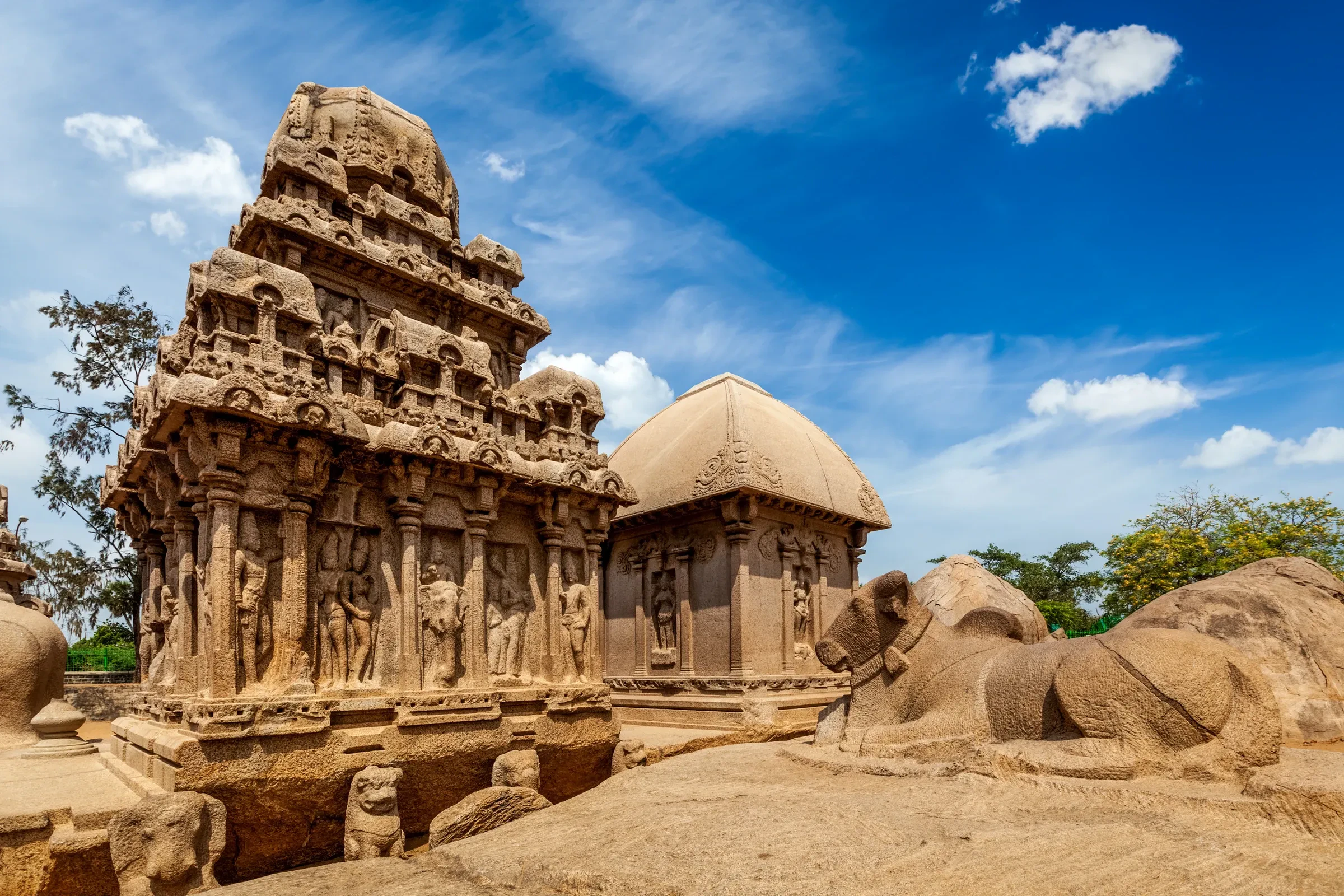 The Pancha Rathas rock-cut temples at Mahabalipuram