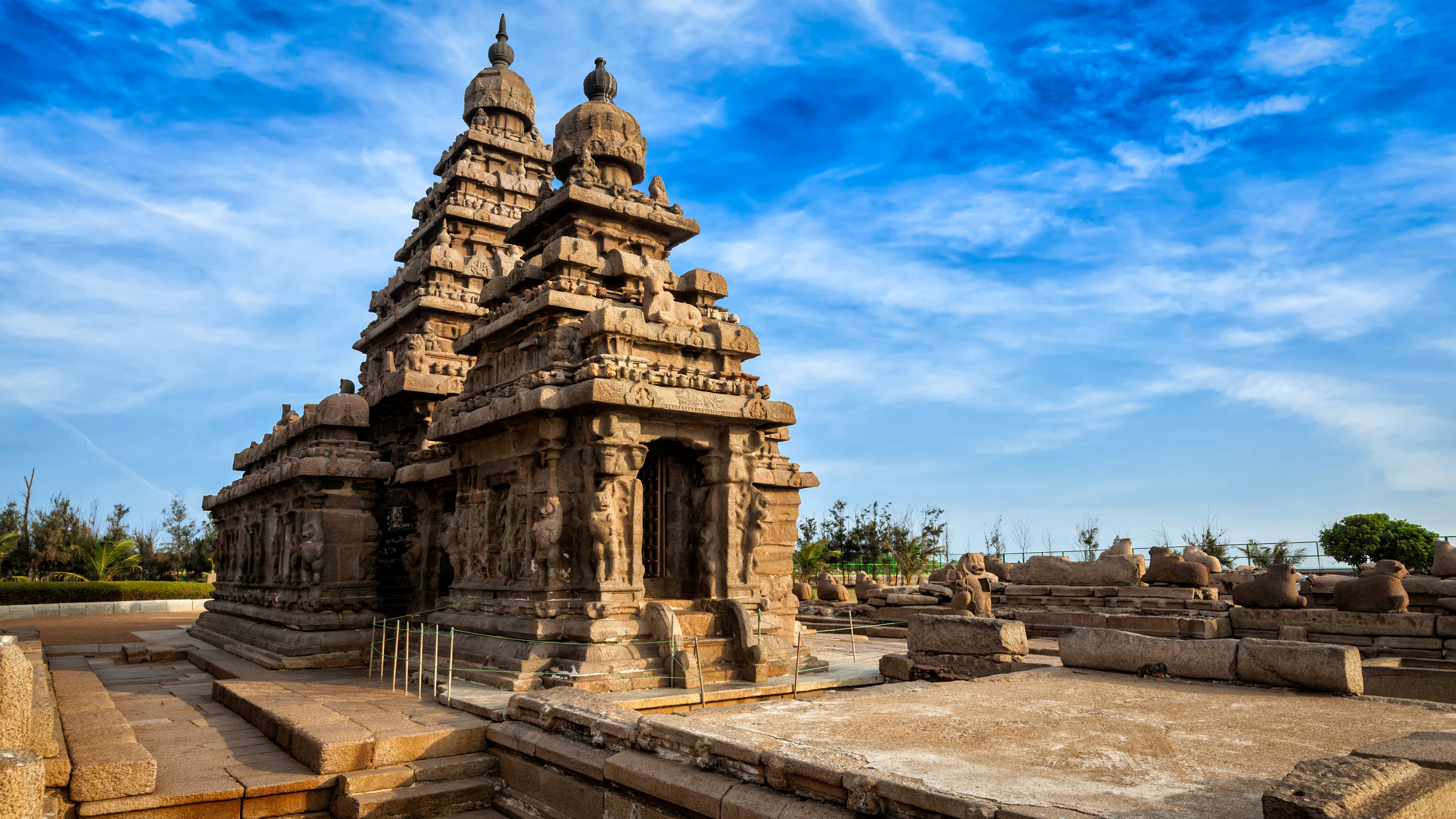 The Shore Temple at Mahabalipuram against the Bay of Bengal