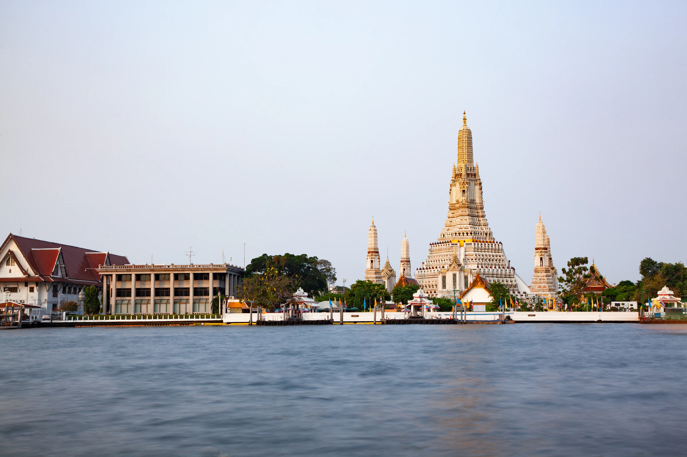 Wat Arun seen across the Chao Phraya River in the morning