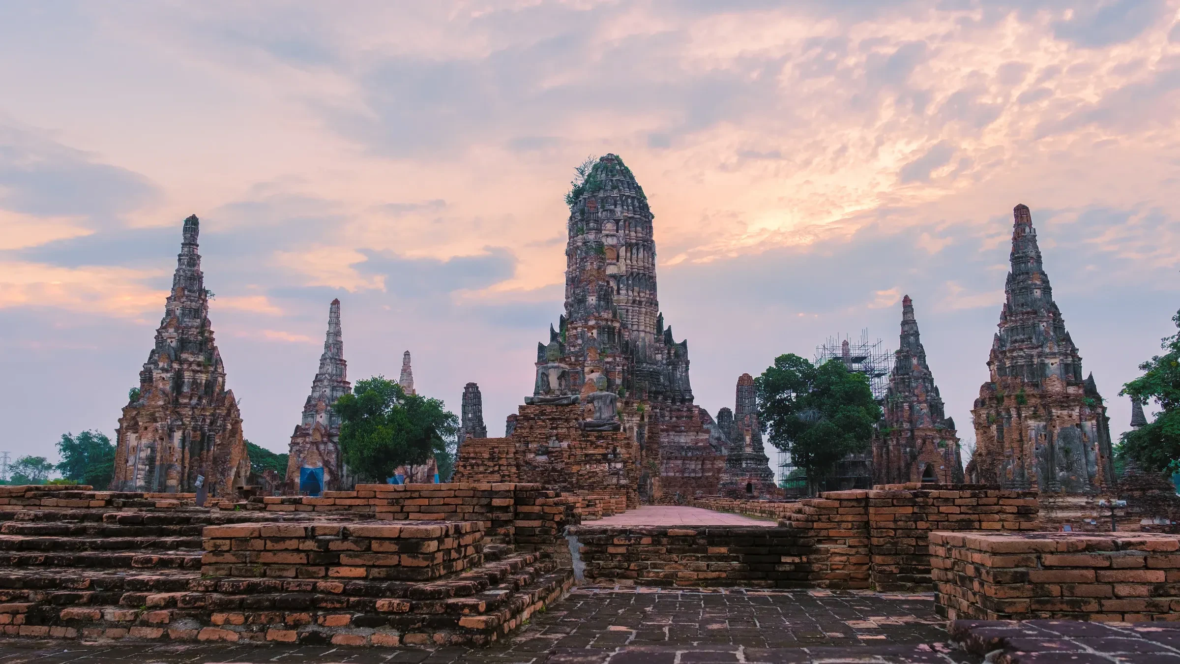 Wat Chaiwatthanaram's Khmer-style prangs at sunset, Ayutthaya