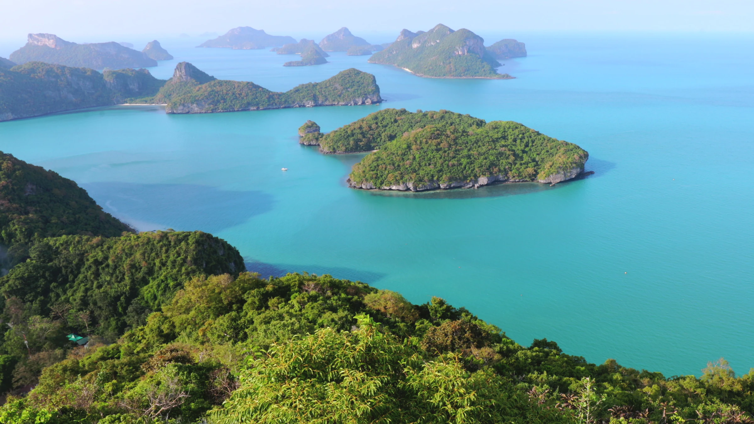 The islands of Ang Thong Marine Park seen from the viewpoint on a clear day