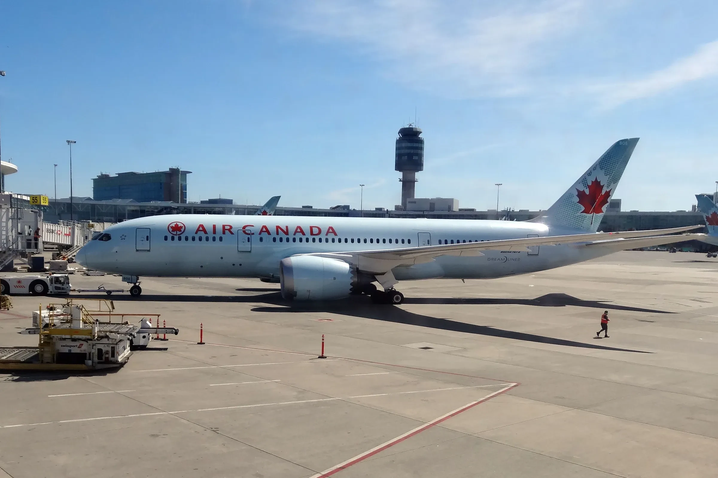 An Air Canada Boeing 787 Dreamliner on the apron at Vancouver airport