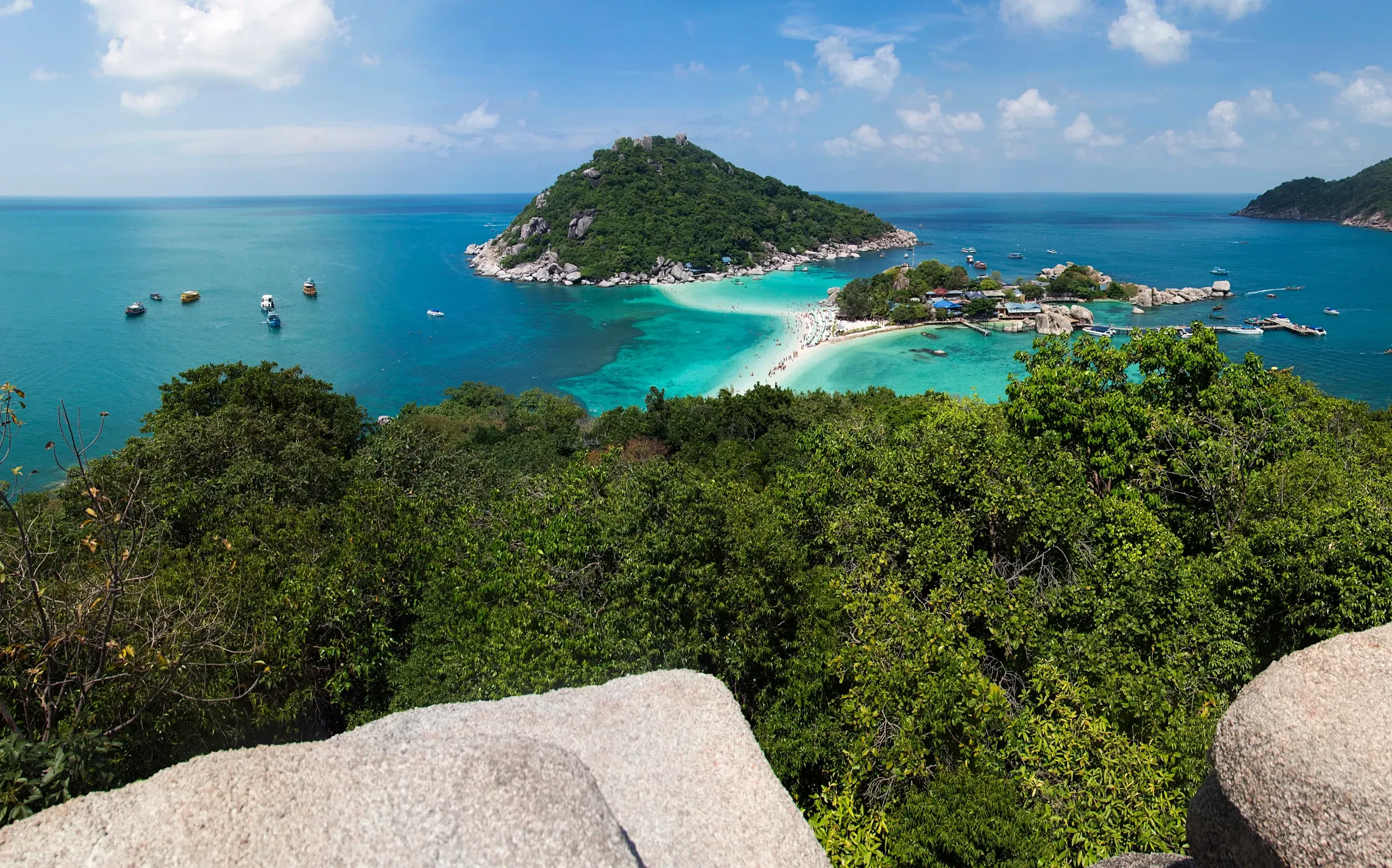 Koh Nang Yuan's three islets and sandbar seen from the viewpoint above, off Koh Tao